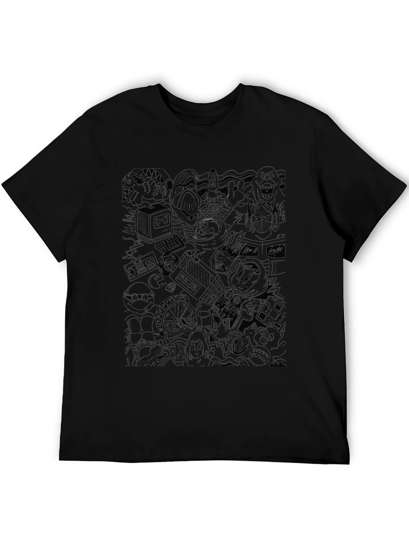 Retro Cartoon Mashup Black T-Shirt