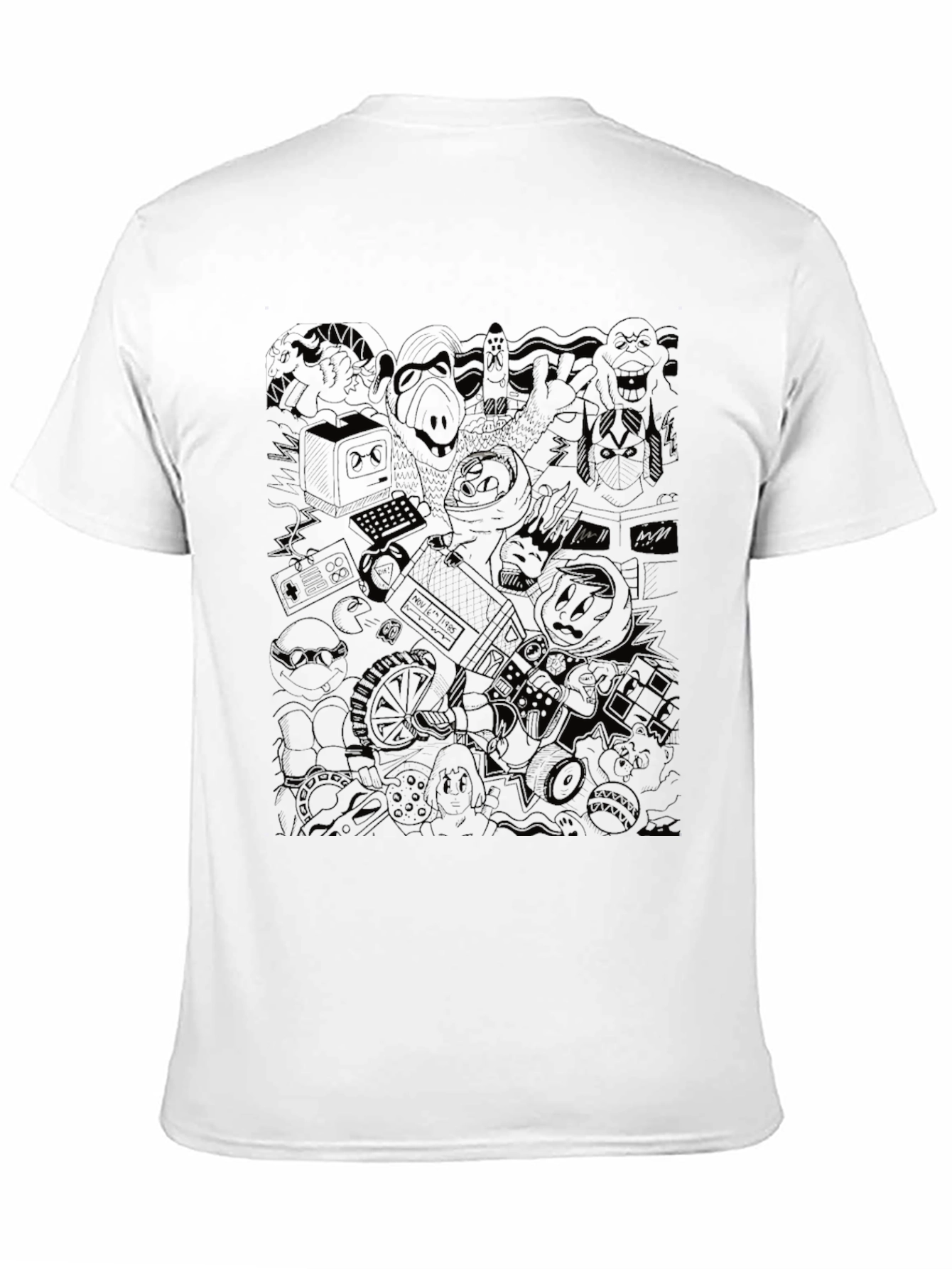 Retro Cartoon Mashup Black T-Shirt