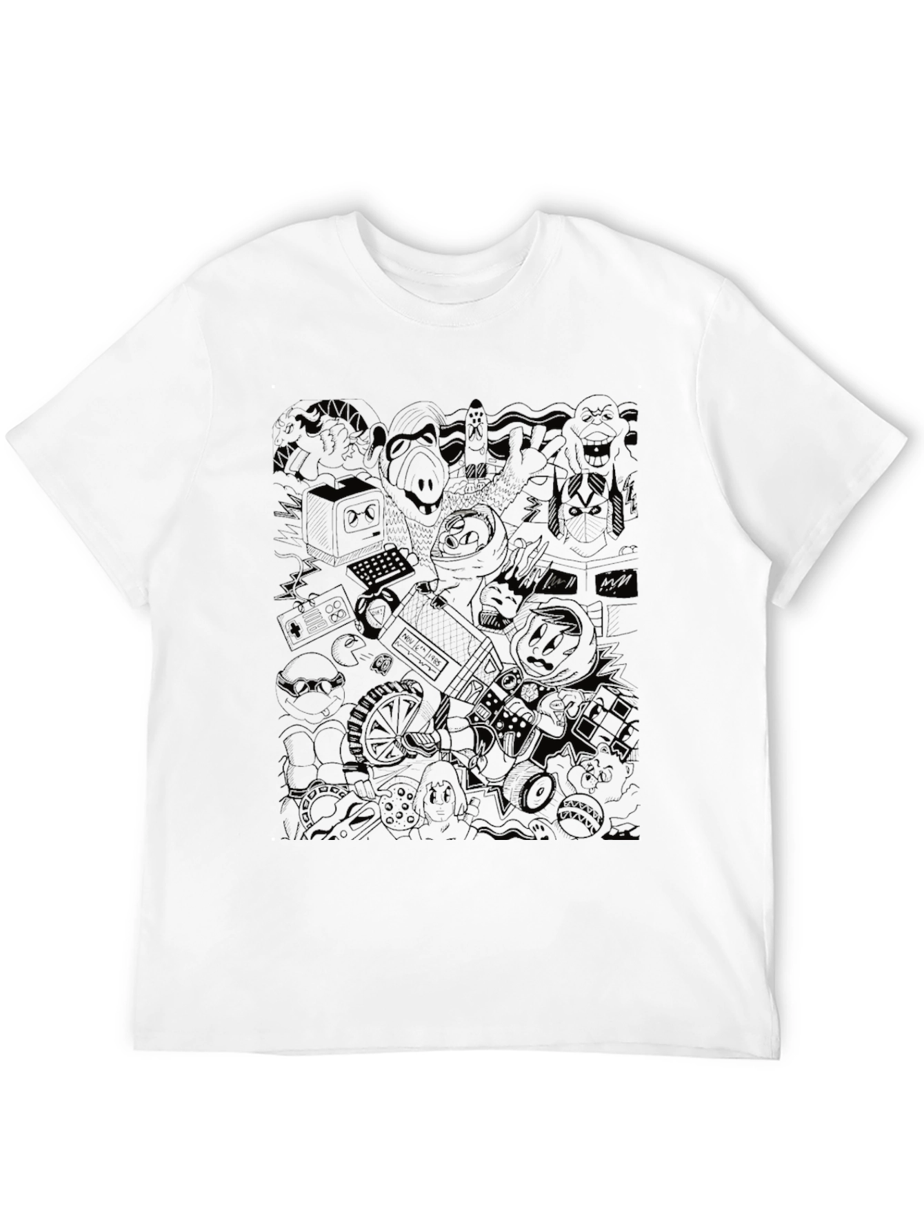 Retro Cartoon Mashup Black T-Shirt