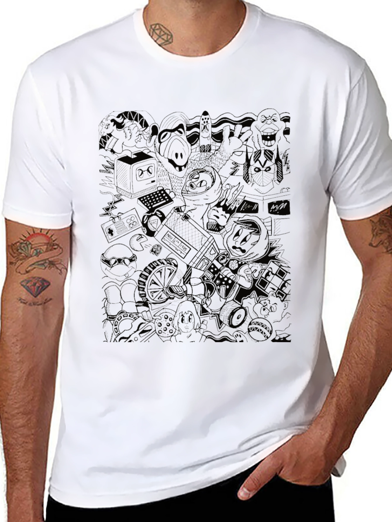 Retro Cartoon Mashup Black T-Shirt