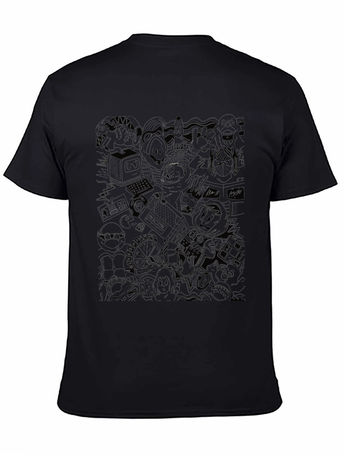 Retro Cartoon Mashup Black T-Shirt