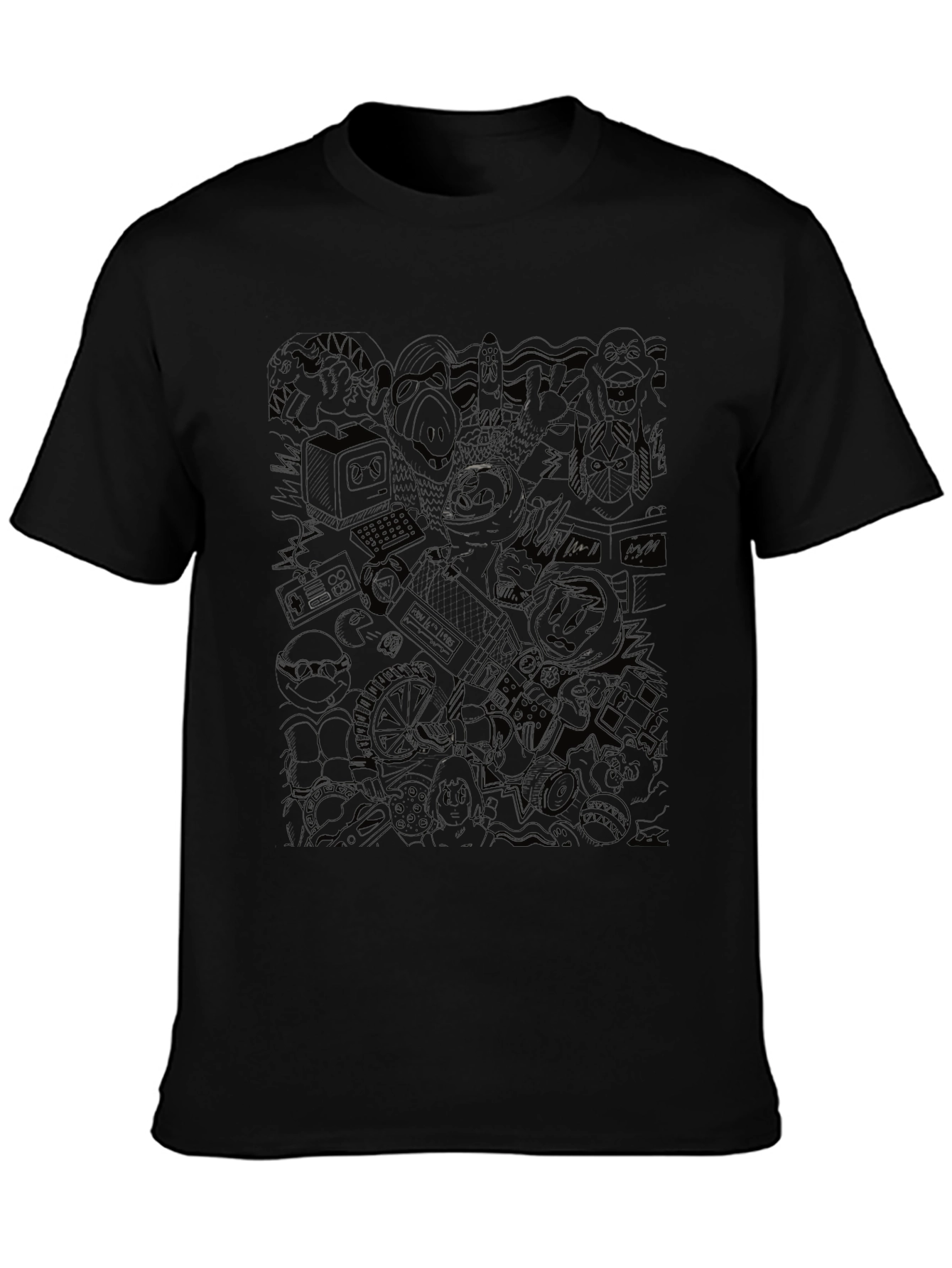 Retro Cartoon Mashup Black T-Shirt
