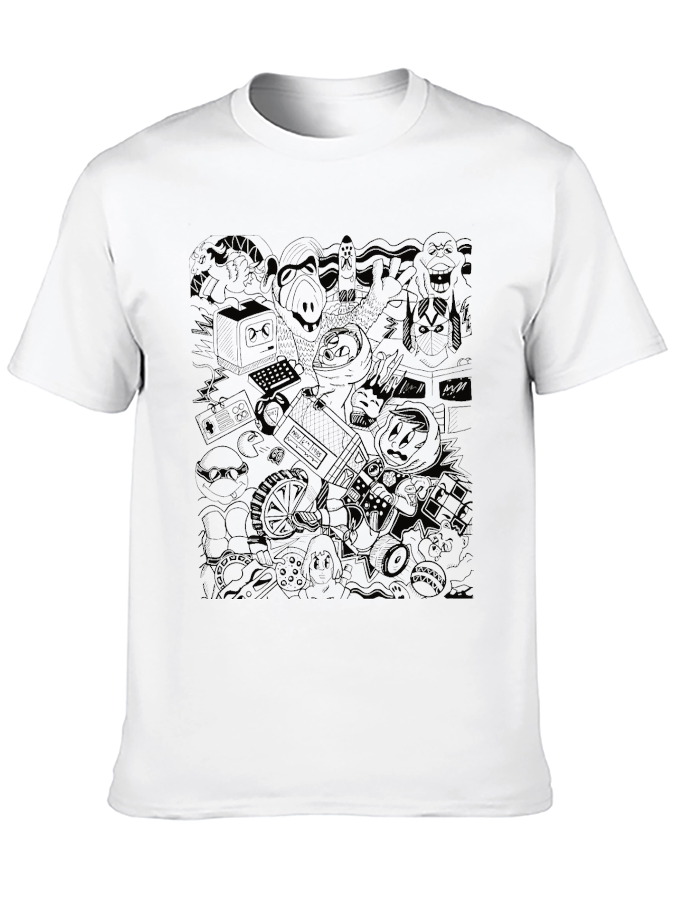 Retro Cartoon Mashup Black T-Shirt