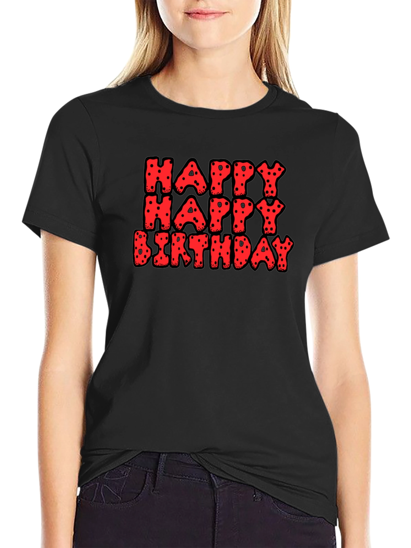 Happy Birthday Black Cotton Graphic Tee