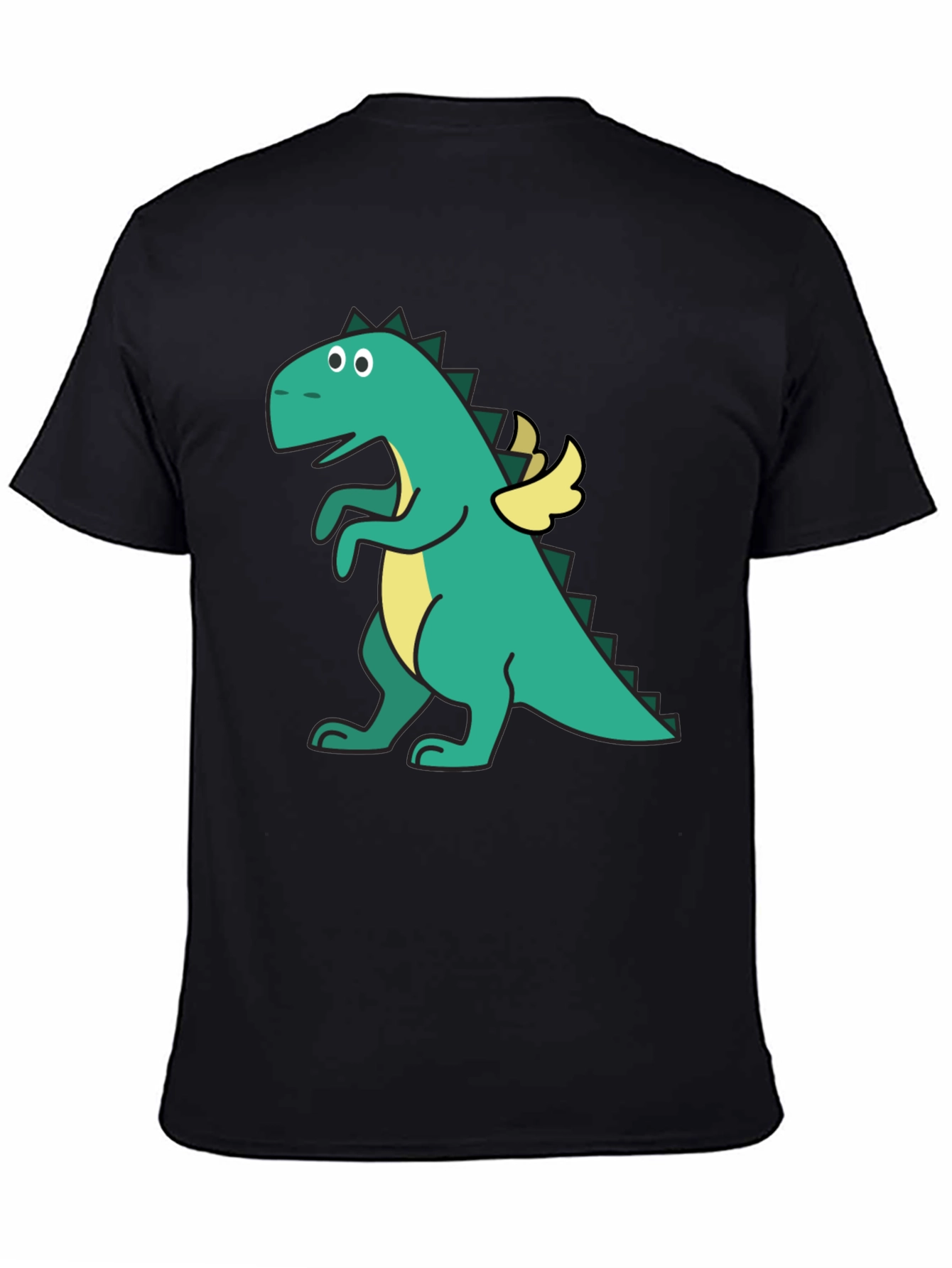 Dino with Wings Black T-Shirt - Fun Cartoon Design