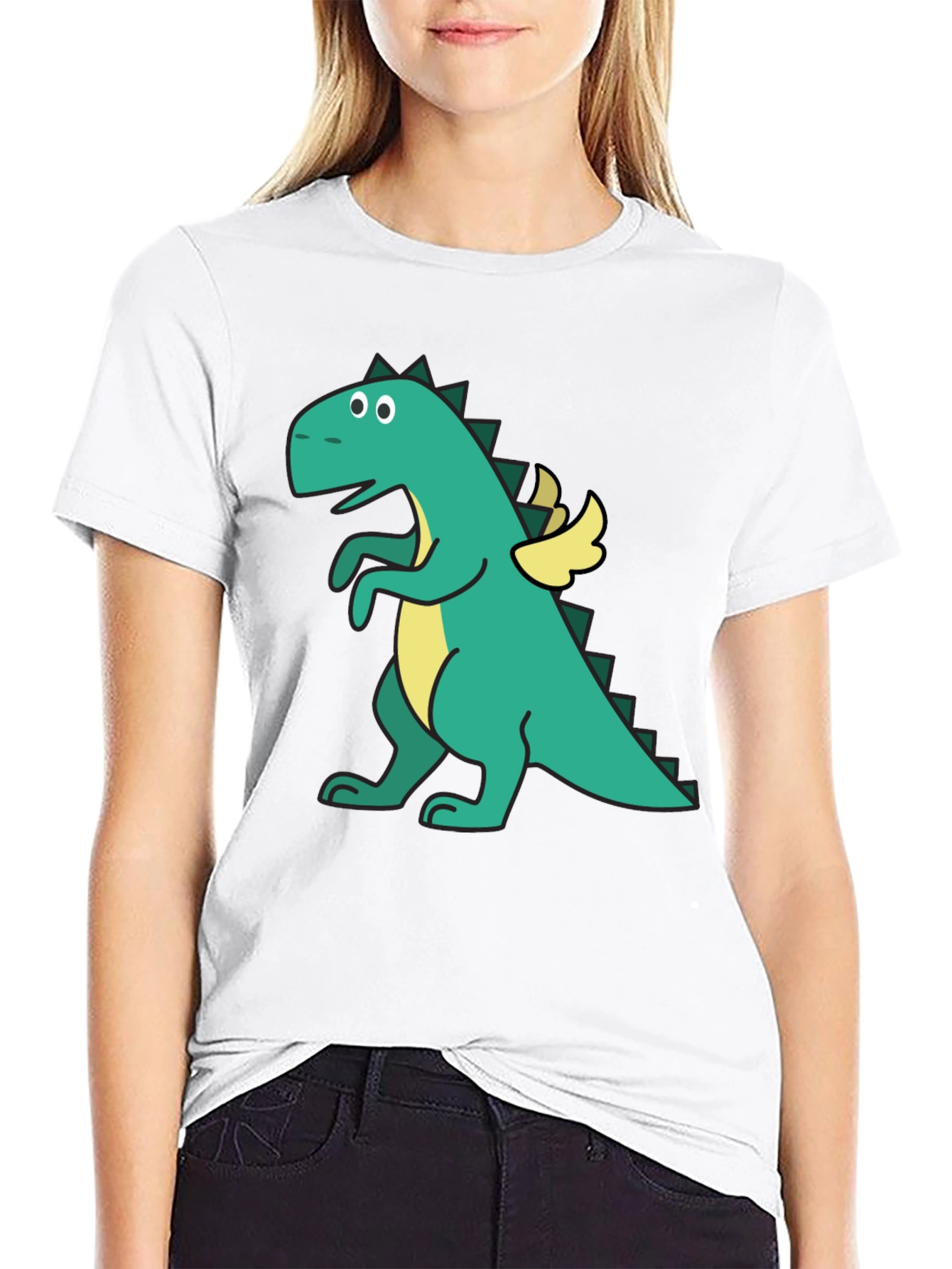 Dino with Wings Black T-Shirt - Fun Cartoon Design
