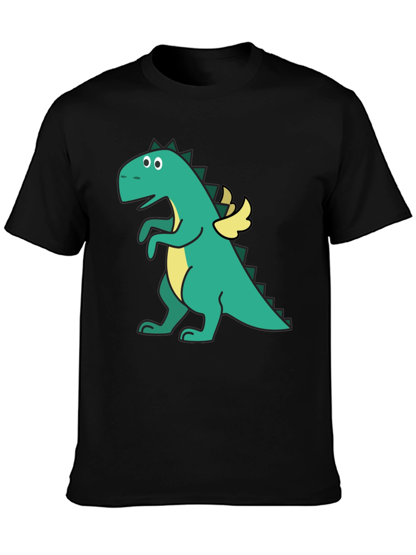 Dino with Wings Black T-Shirt - Fun Cartoon Design