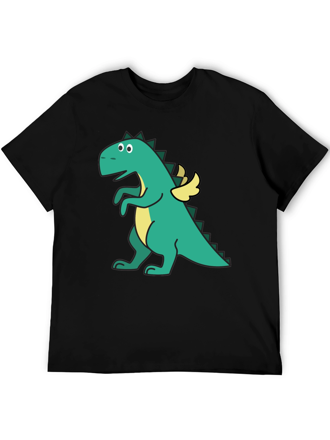 Dino with Wings Black T-Shirt - Fun Cartoon Design