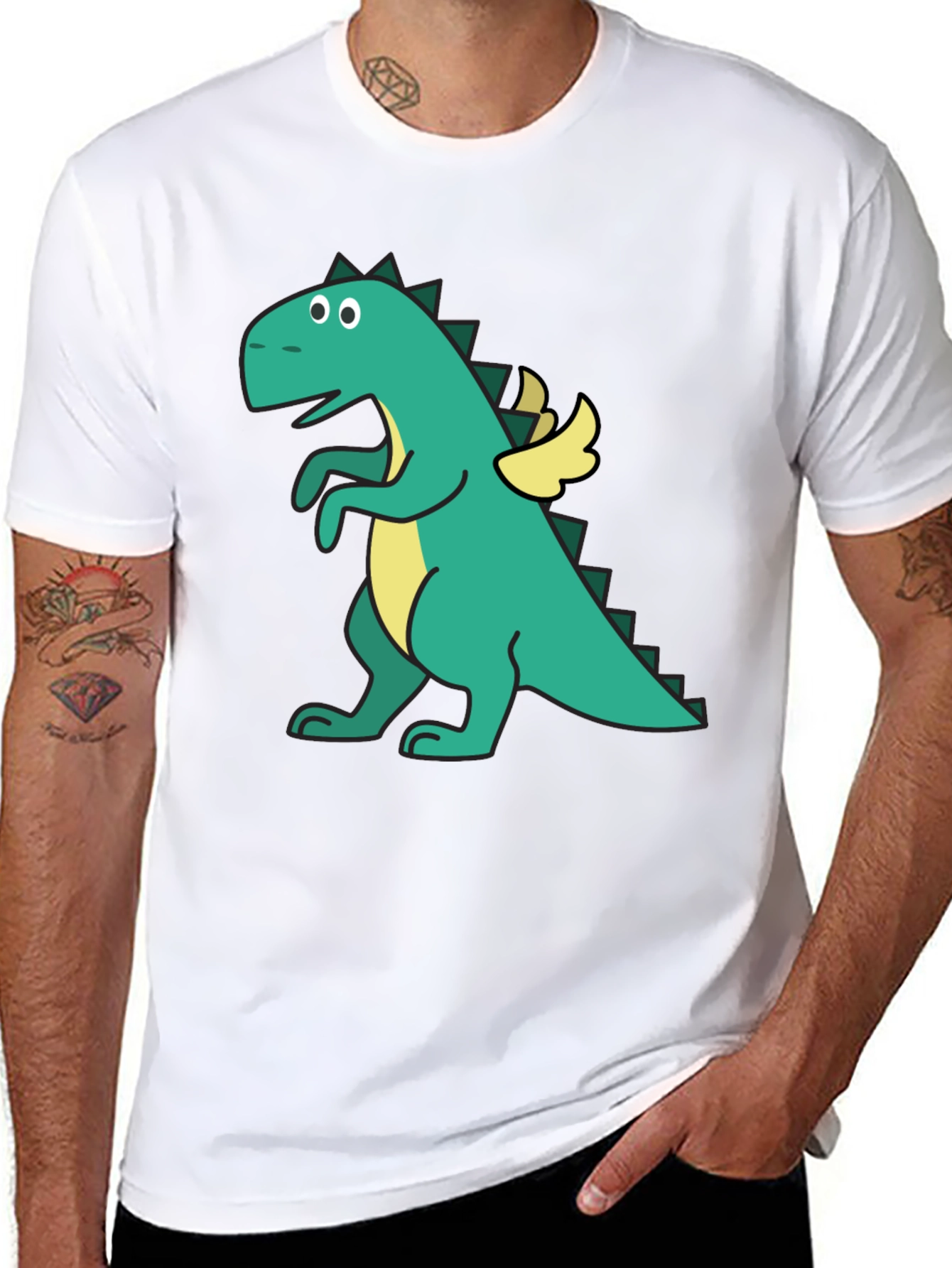 Dino with Wings Black T-Shirt - Fun Cartoon Design