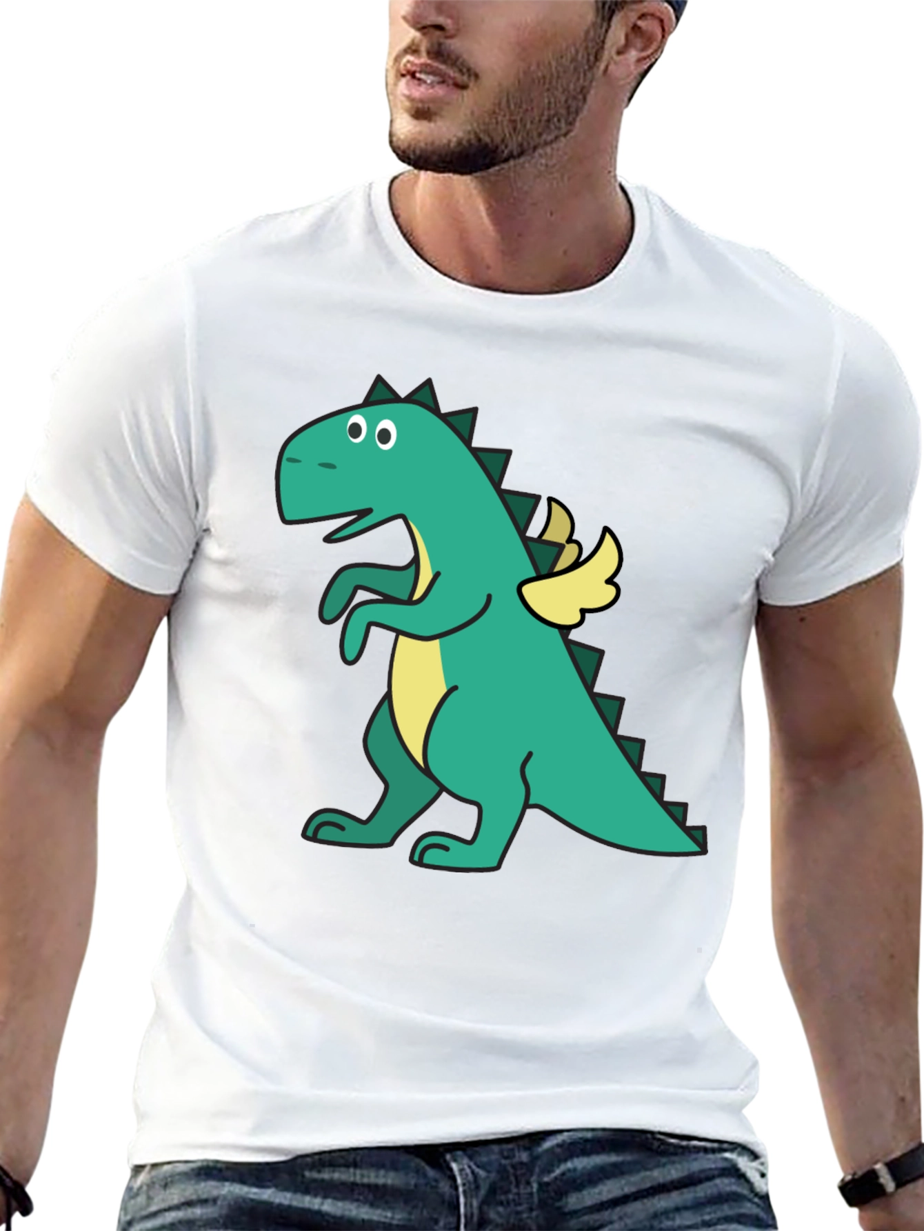 Dino with Wings Black T-Shirt - Fun Cartoon Design