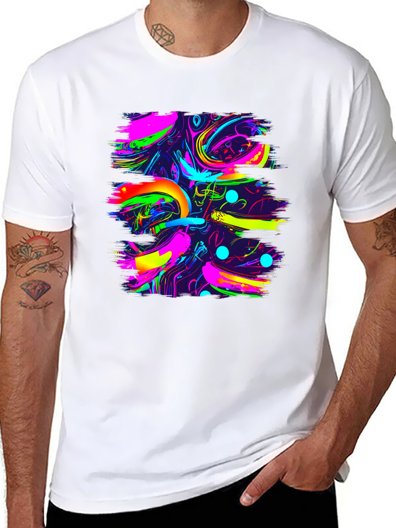 Vibrant Abstract Print Black Tee