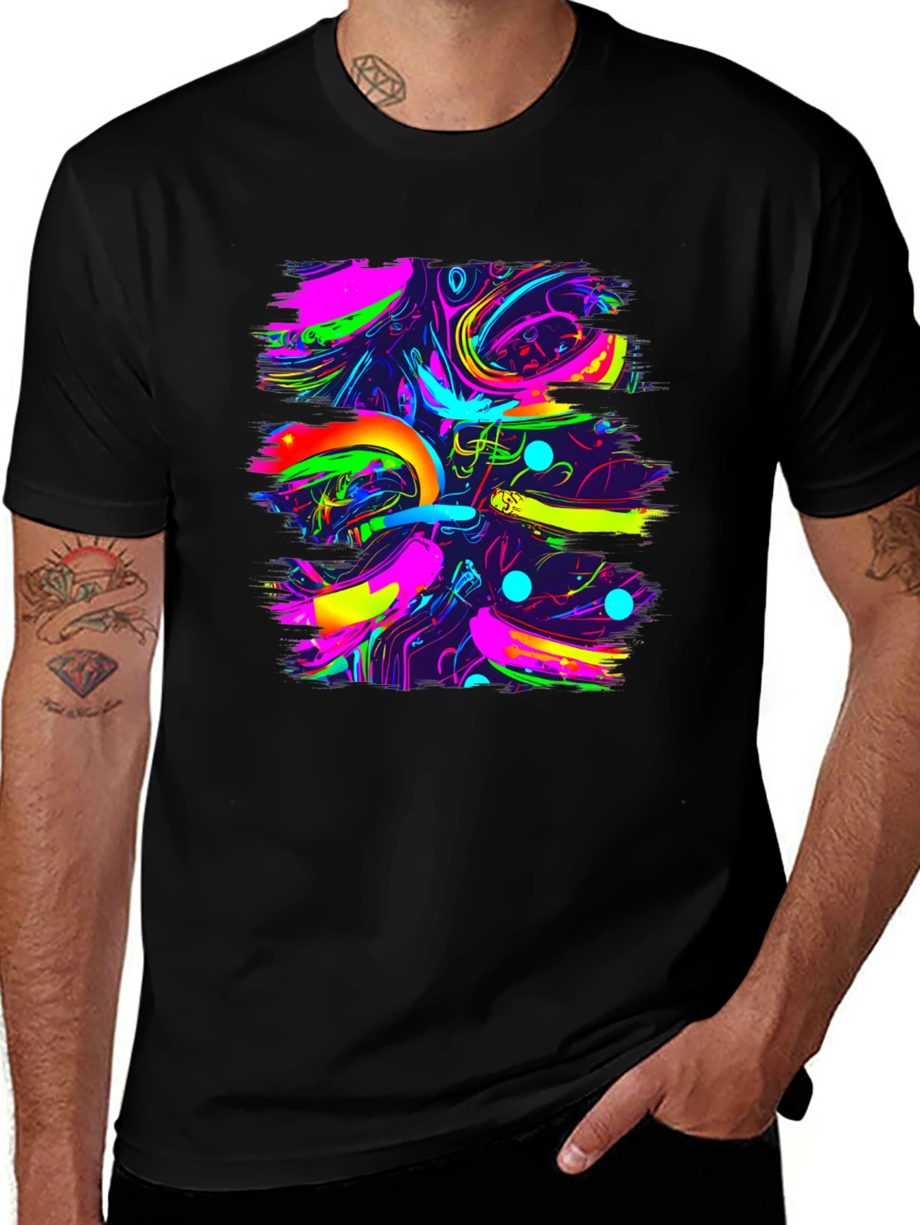 Vibrant Abstract Print Black Tee