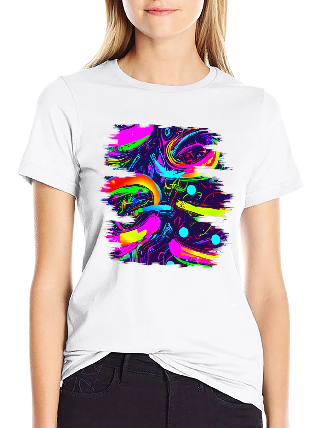Vibrant Abstract Print Black Tee
