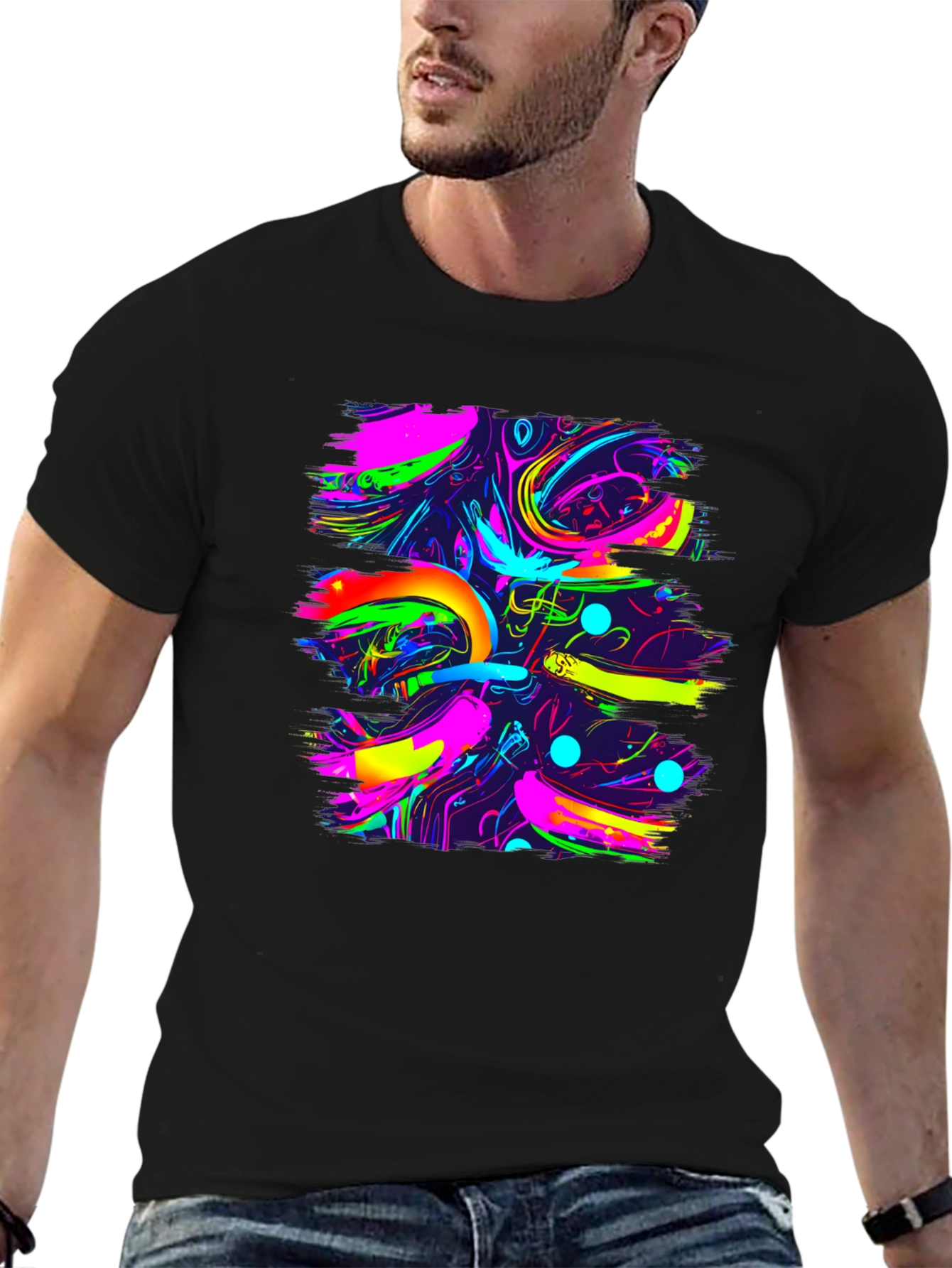 Vibrant Abstract Print Black Tee