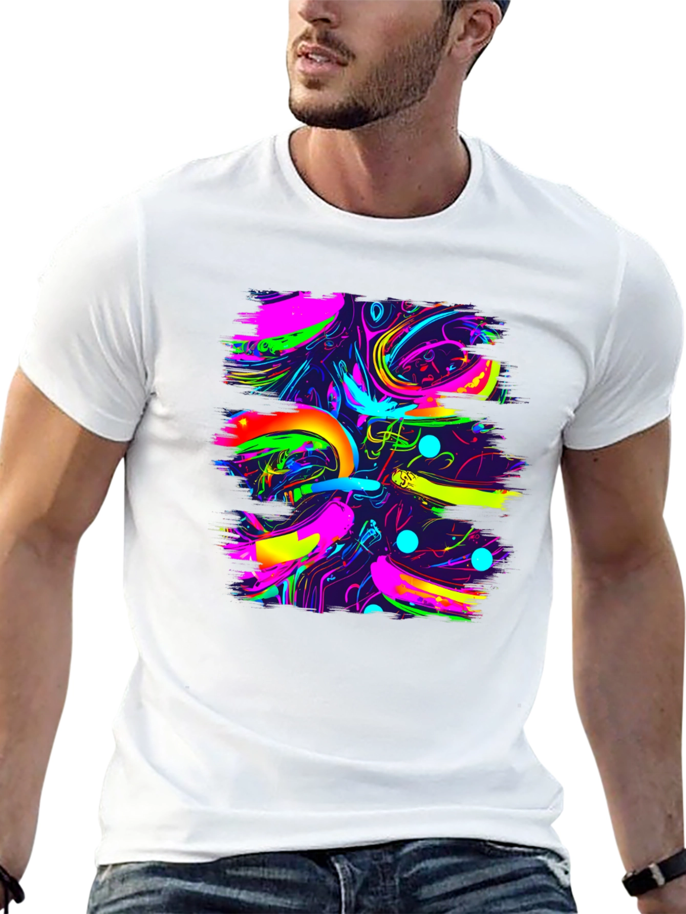 Vibrant Abstract Print Black Tee