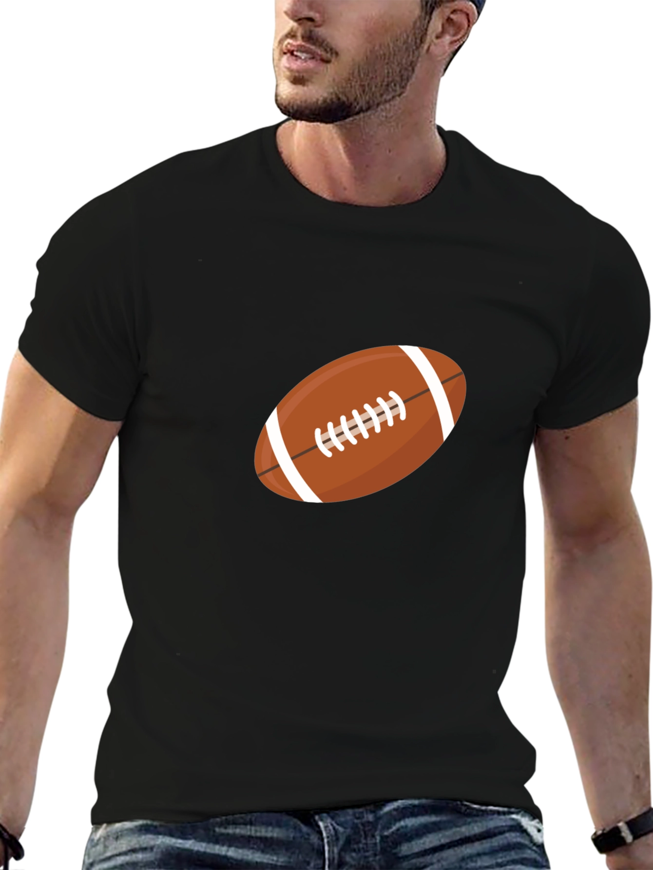 Football Graphic Print Black T-Shirt