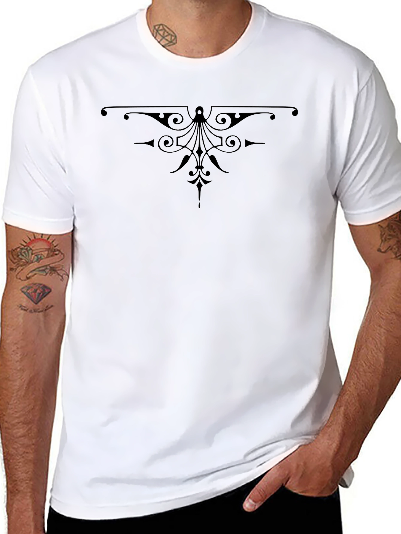 Stylish Black T-Shirt with Ornate Graphic Design