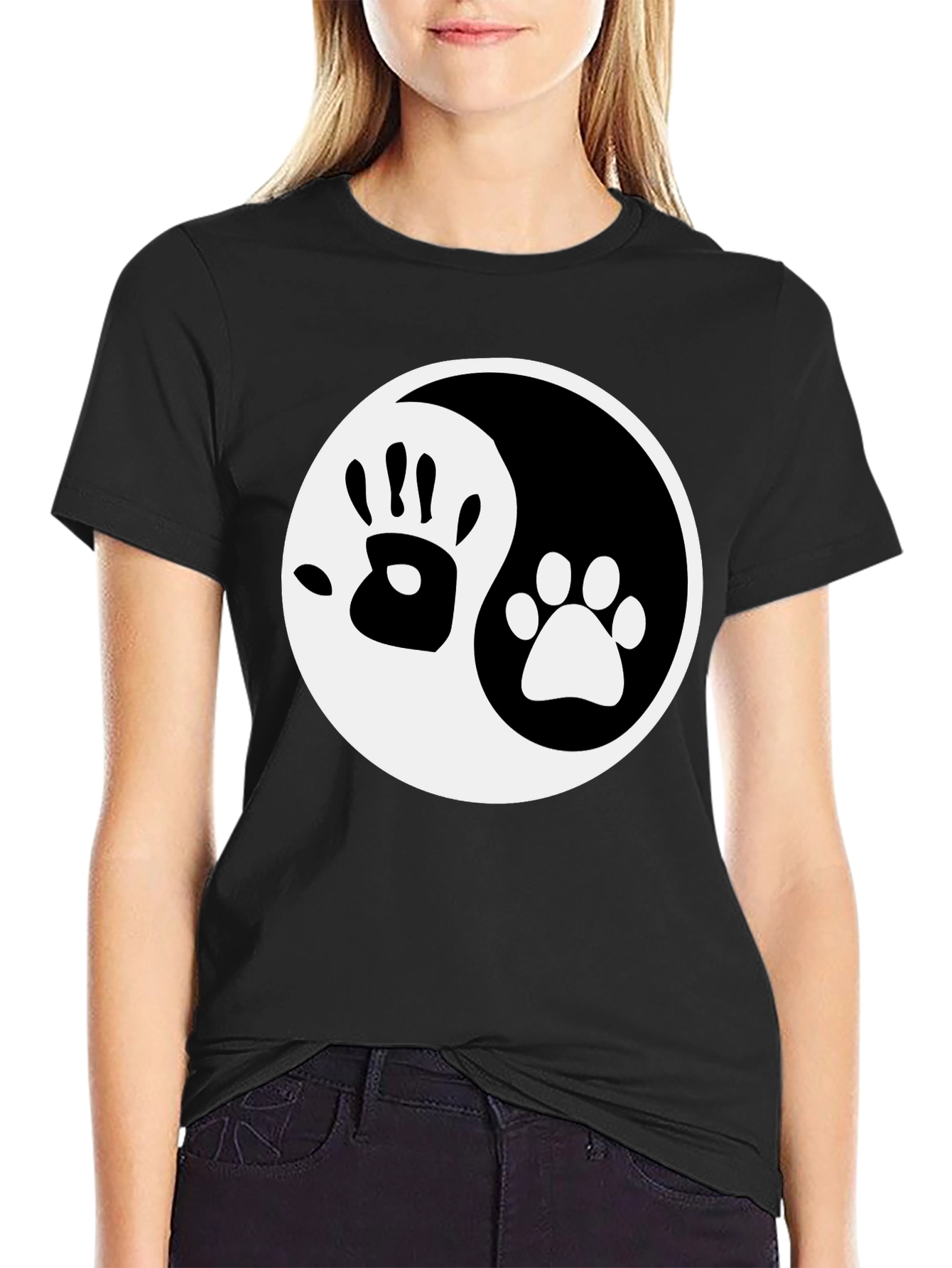 Yin Yang Hand Paw Print T-Shirt