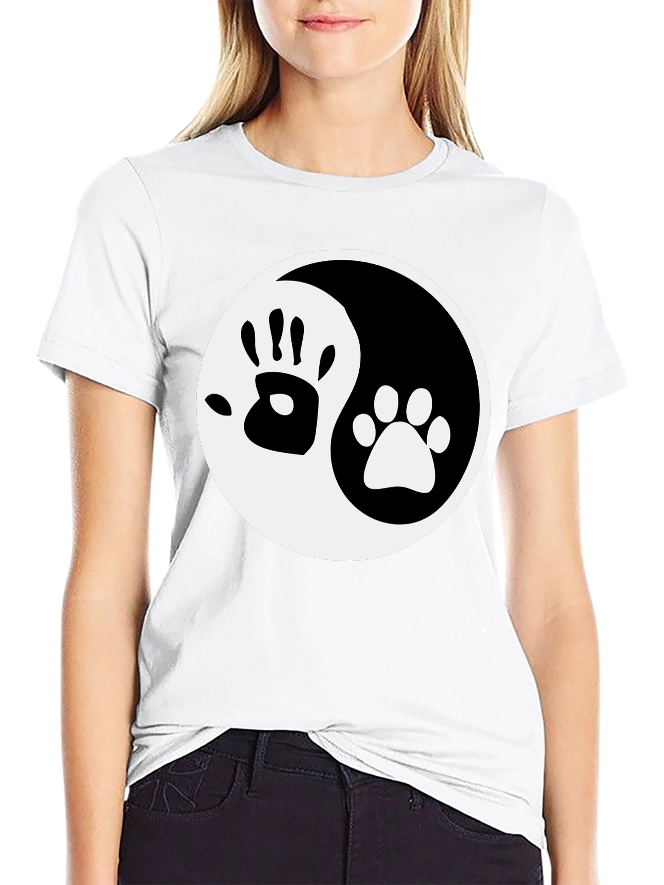 Yin Yang Hand Paw Print T-Shirt