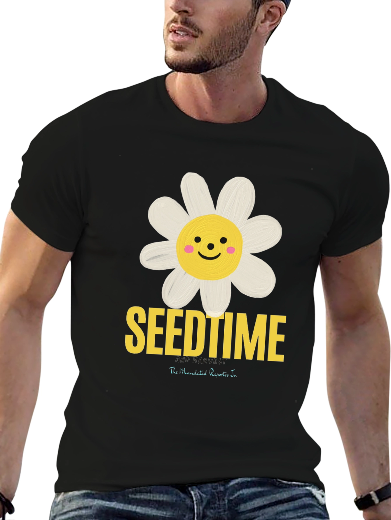 SeendTime Daisy Graphic T-Shirt Black Cotton Blend