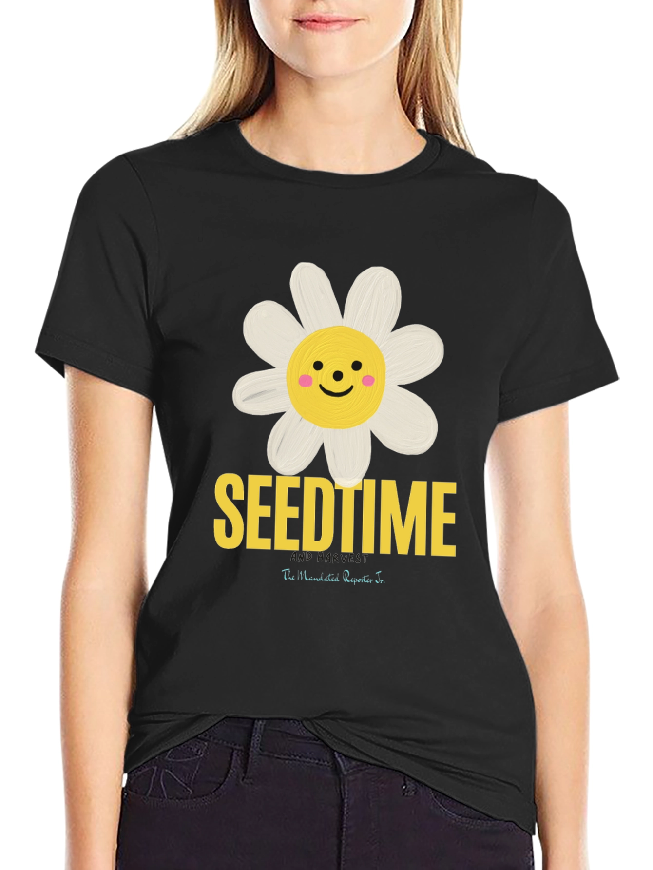 SeendTime Daisy Graphic T-Shirt Black Cotton Blend