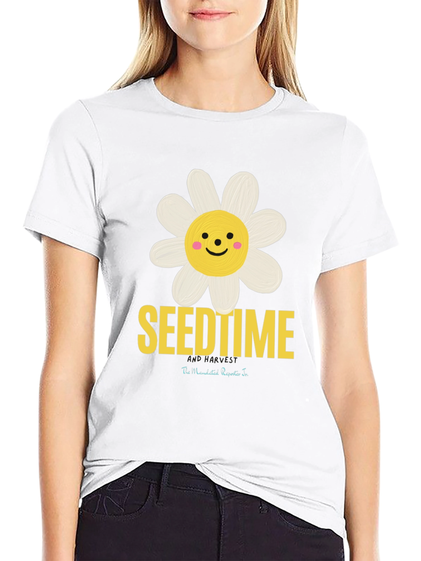 SeendTime Daisy Graphic T-Shirt Black Cotton Blend