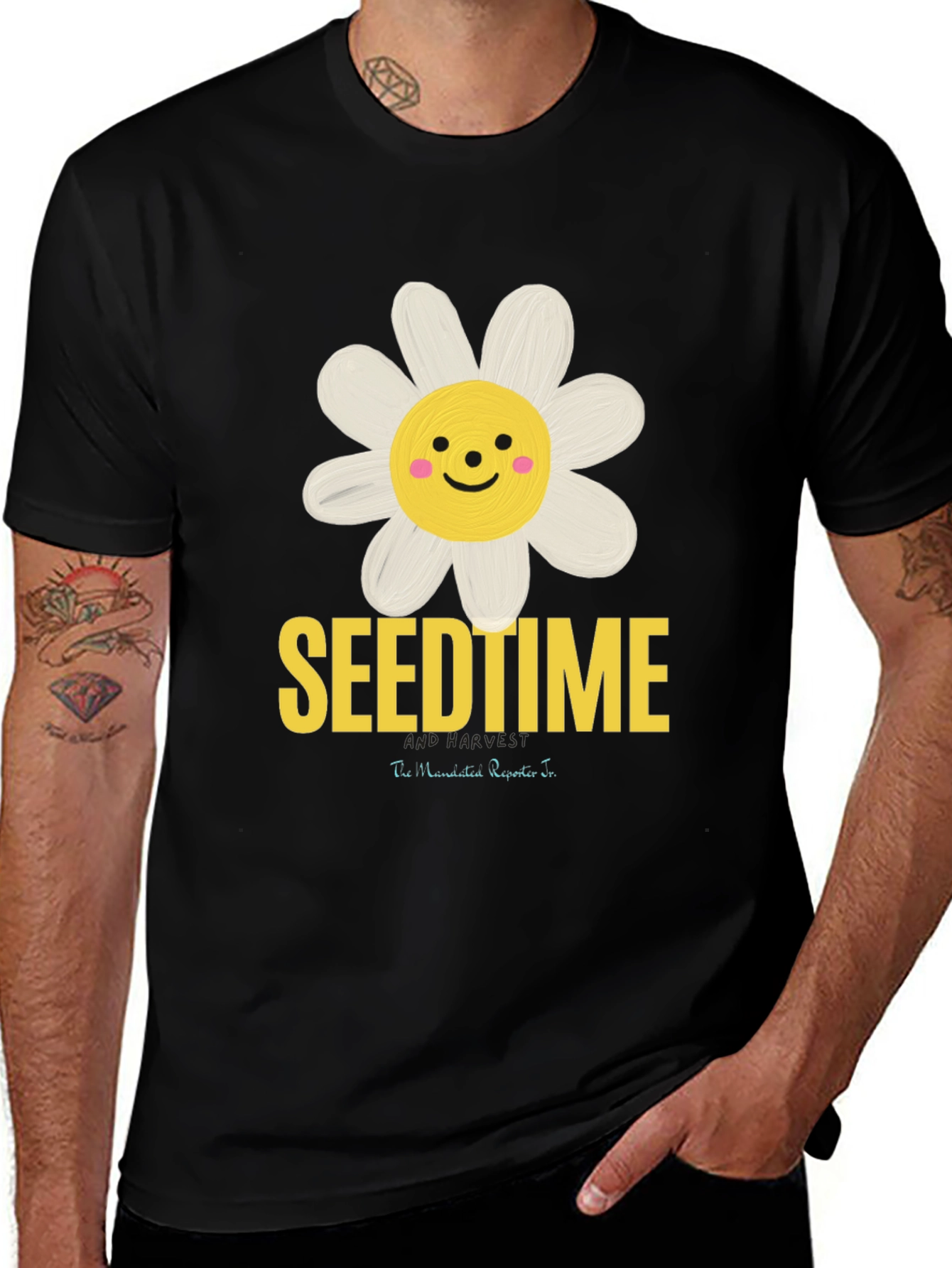 SeendTime Daisy Graphic T-Shirt Black Cotton Blend