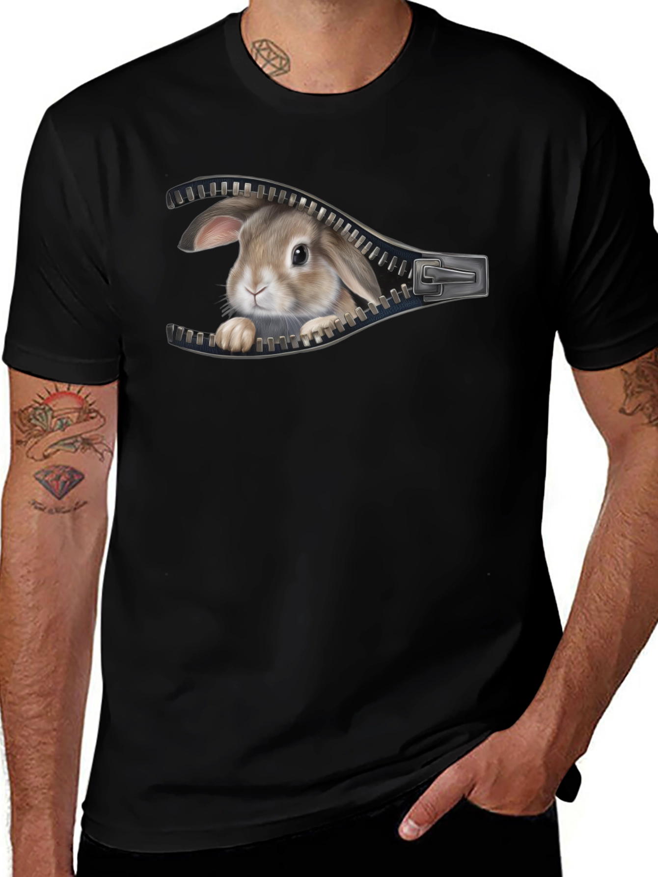 Rabbit Zipper T-Shirt - Peekaboo Bunny Design