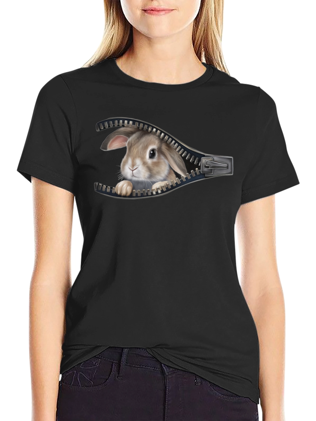 Rabbit Zipper T-Shirt - Peekaboo Bunny Design
