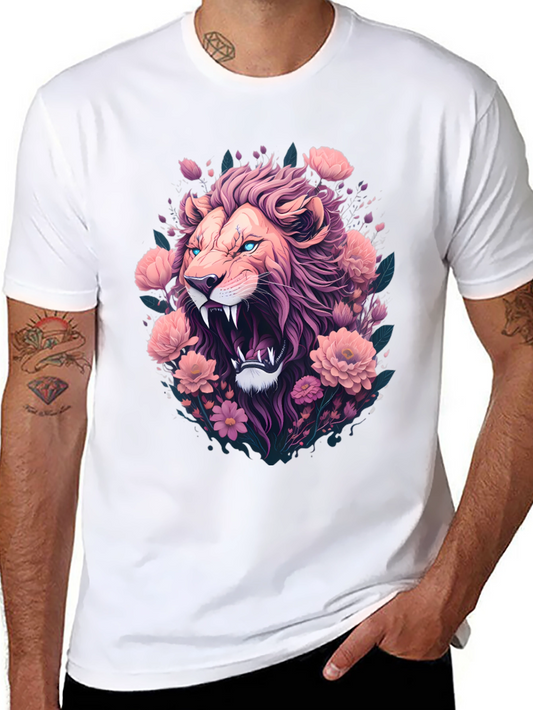 Floral Lion Graphic Tee - Fierce & Stylish