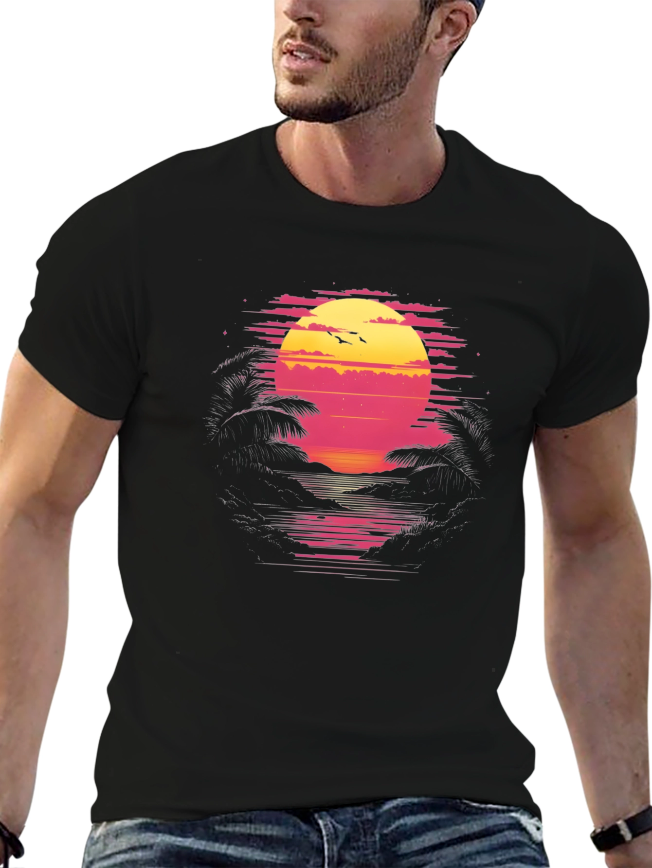Retro Sunset T-Shirt - Beach Vibes
