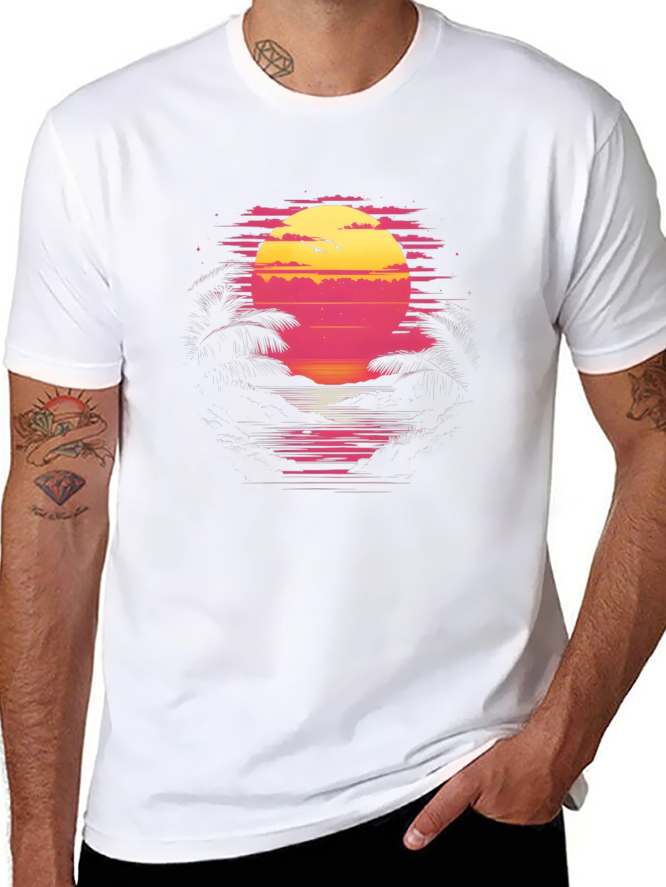 Retro Sunset T-Shirt - Beach Vibes