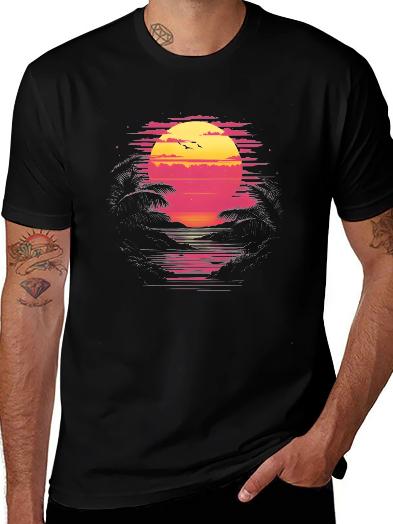 Retro Sunset T-Shirt - Beach Vibes