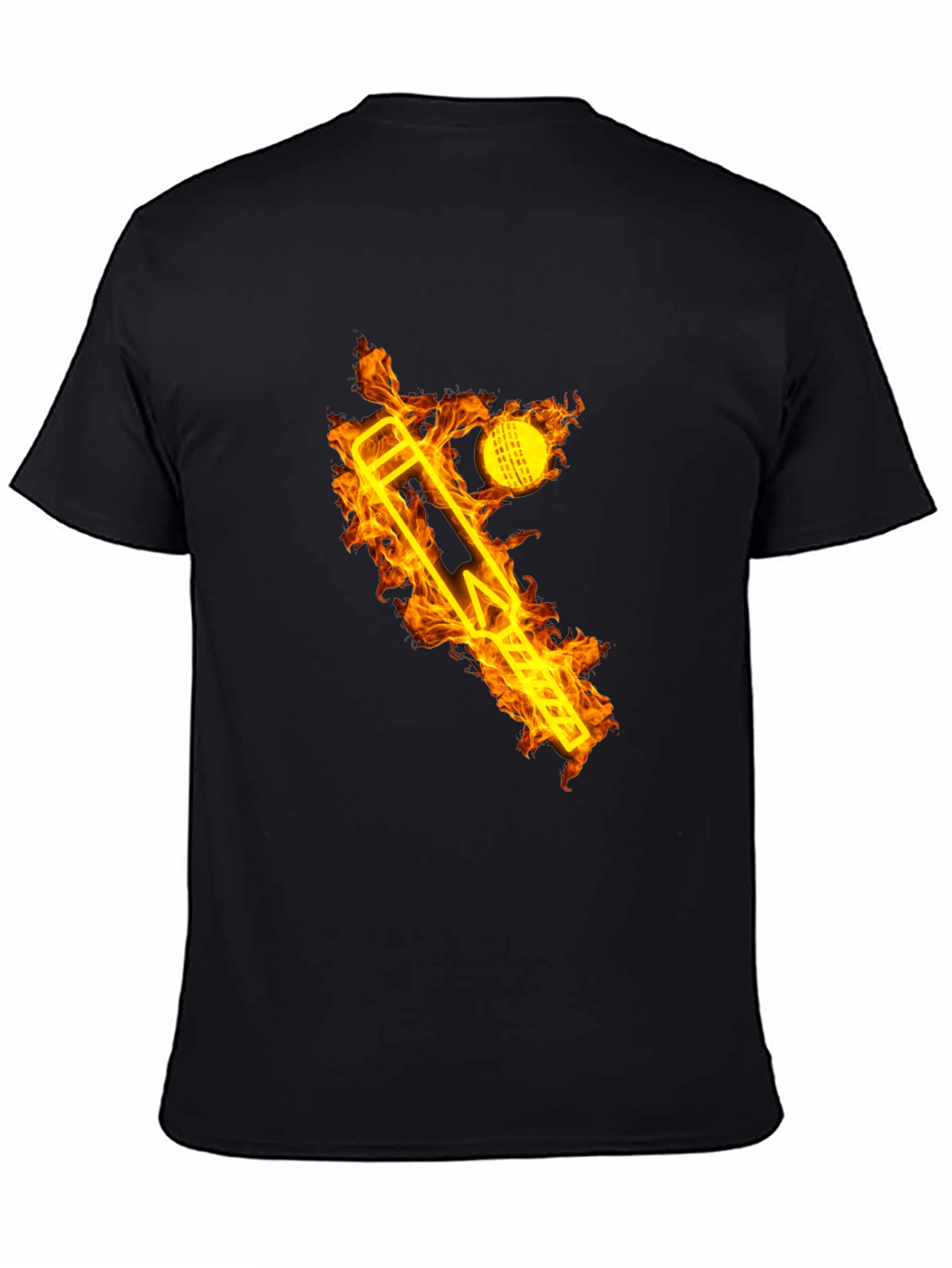 Fiery Cricket Tee - Flaming Bat & Ball Design