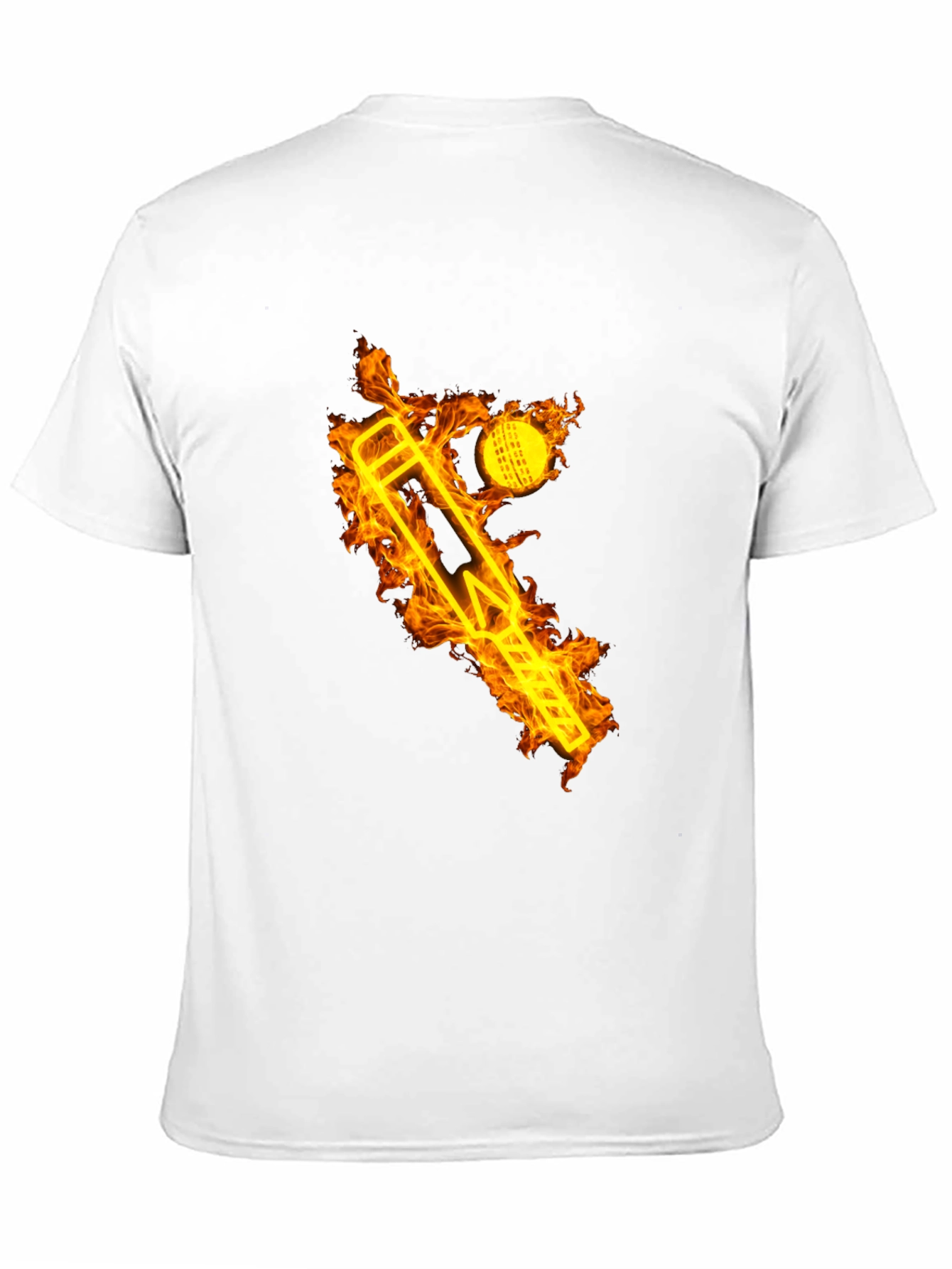 Fiery Cricket Tee - Flaming Bat & Ball Design