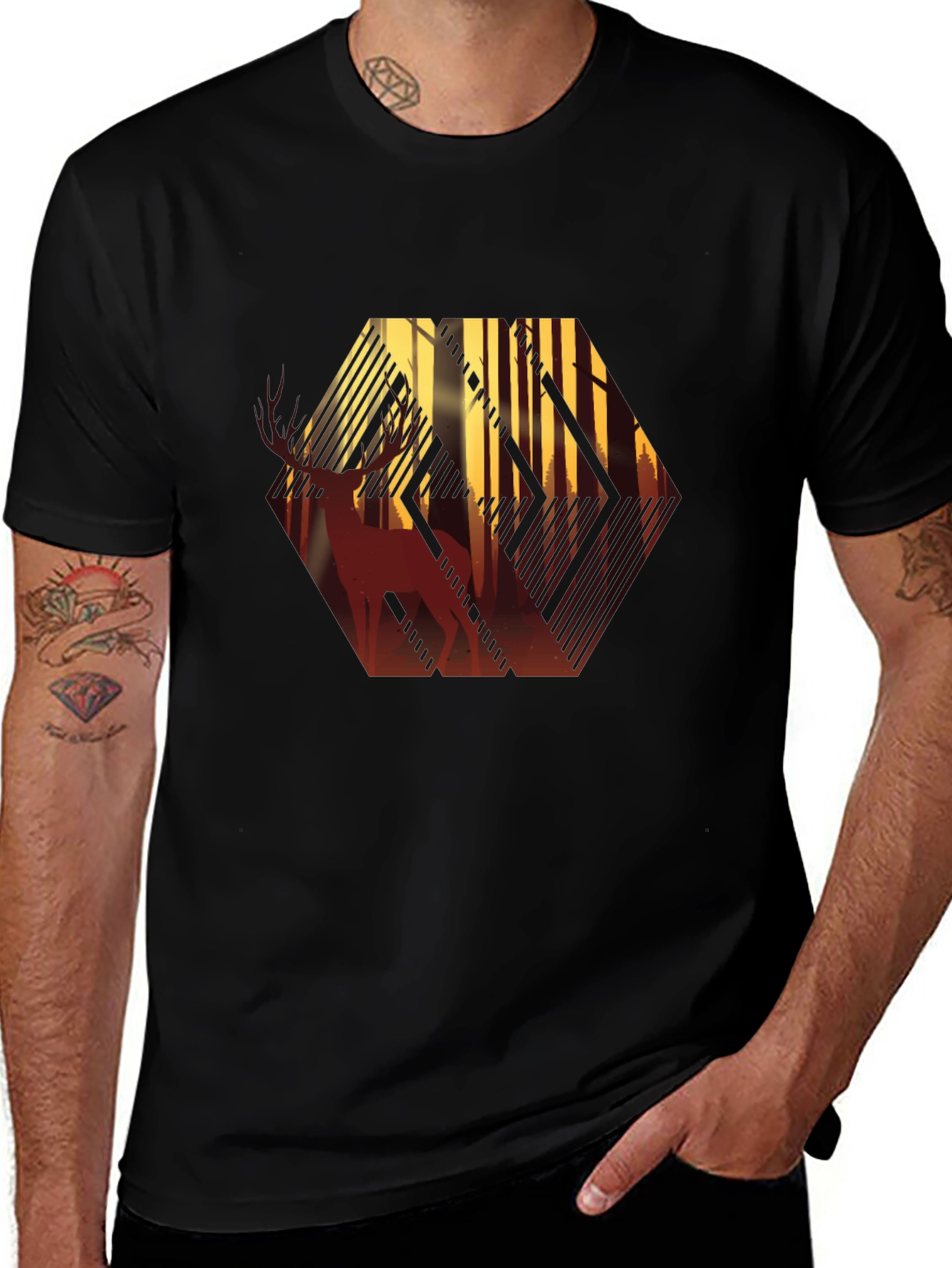 Deer Forest Silhouette Graphic T-Shirt