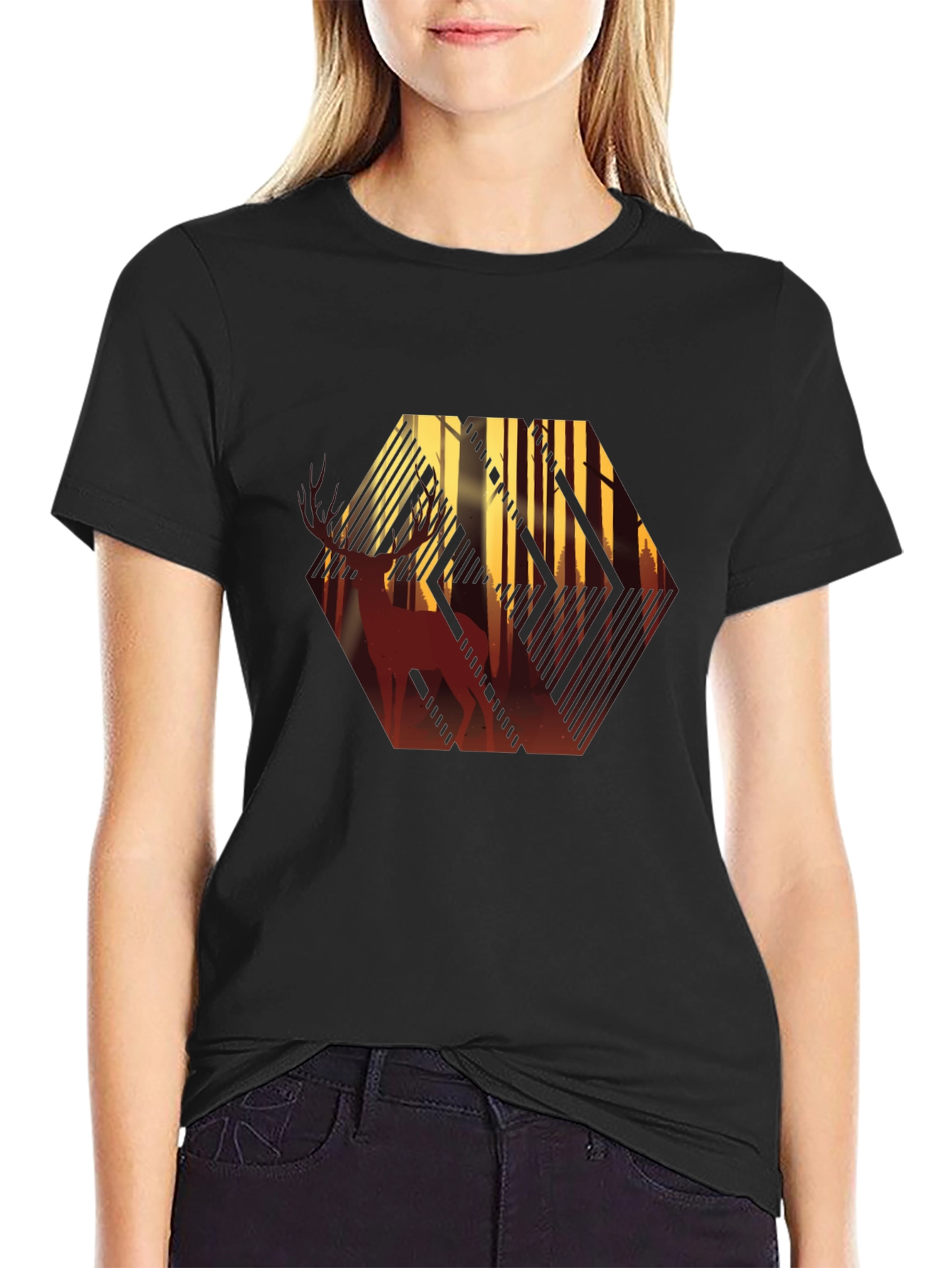 Deer Forest Silhouette Graphic T-Shirt