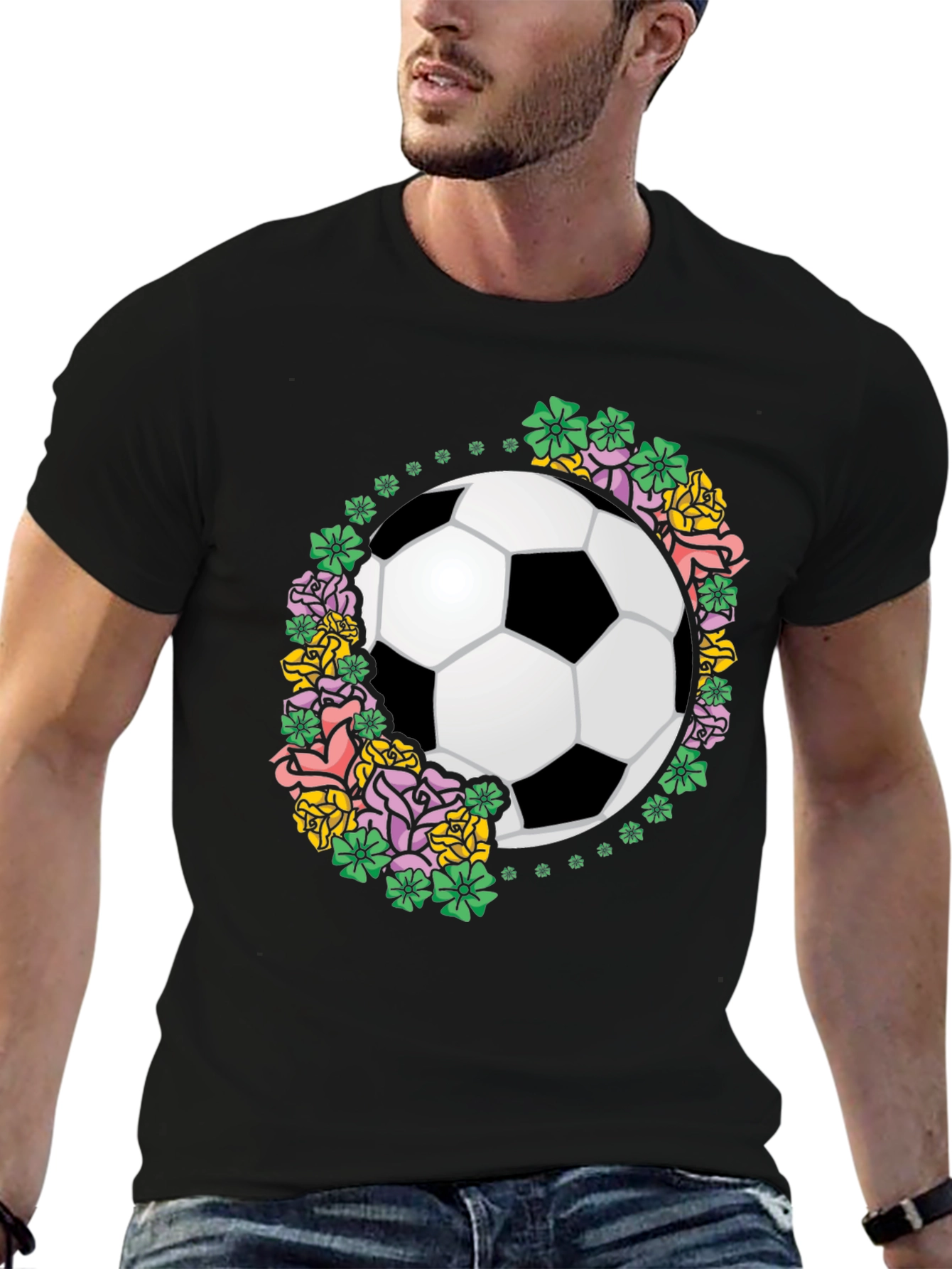 Floral Soccer Ball Graphic T-Shirt