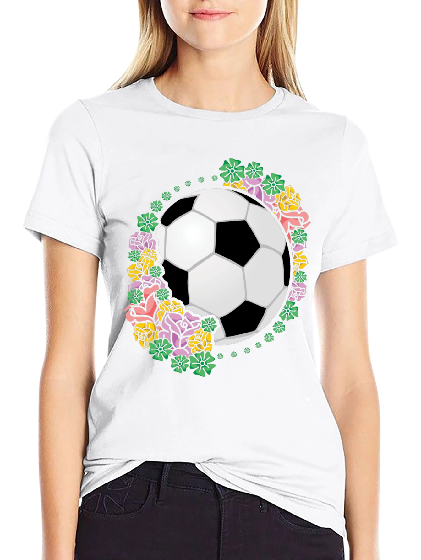 Floral Soccer Ball Graphic T-Shirt