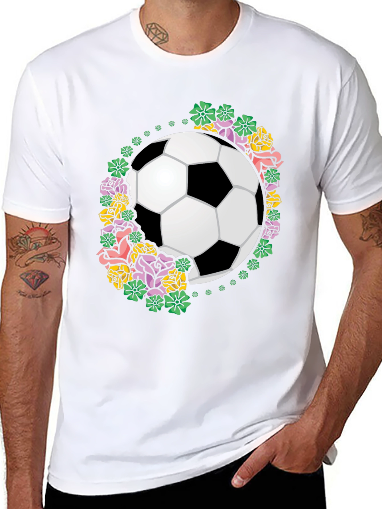 Floral Soccer Ball Graphic T-Shirt