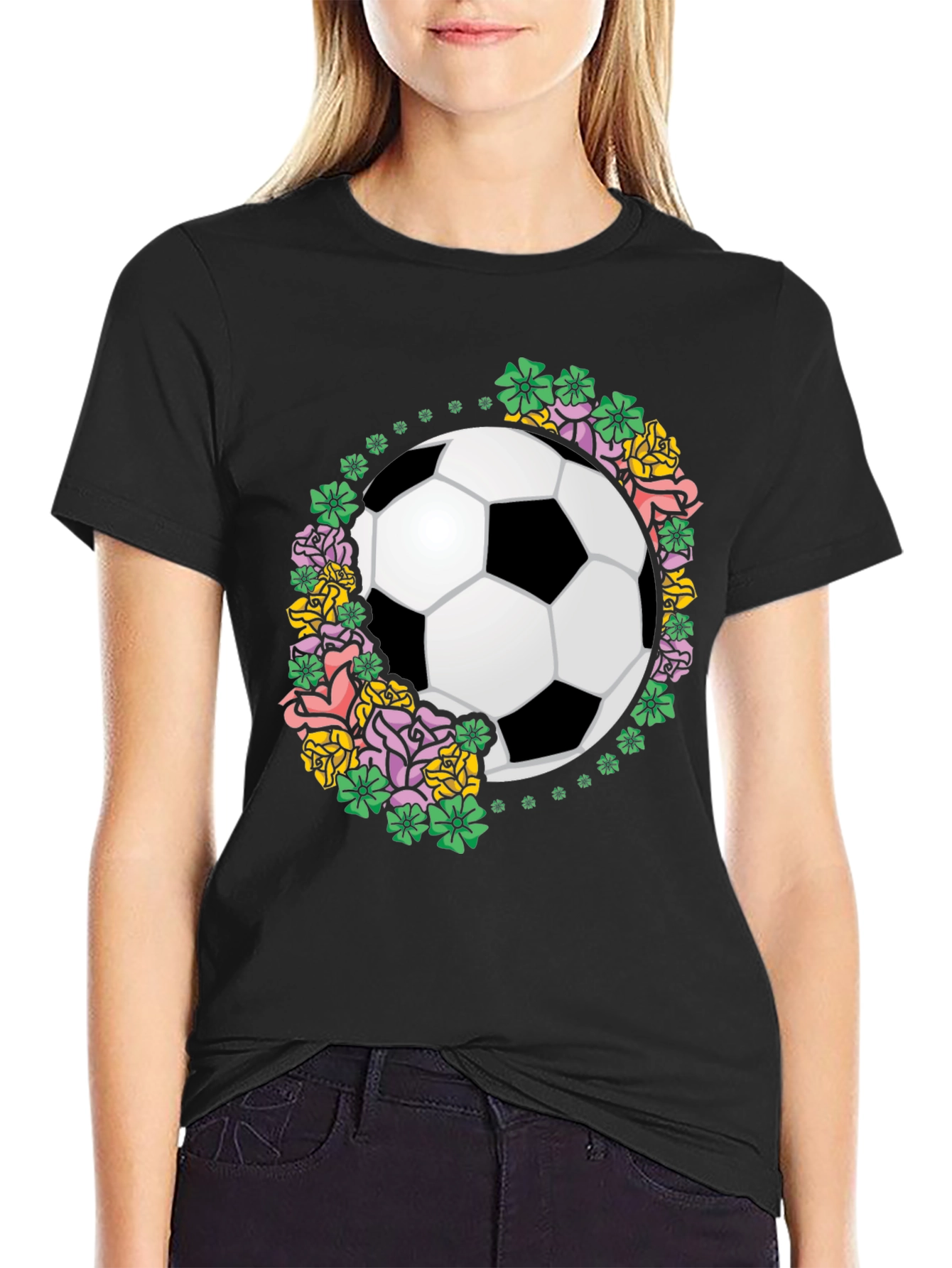 Floral Soccer Ball Graphic T-Shirt