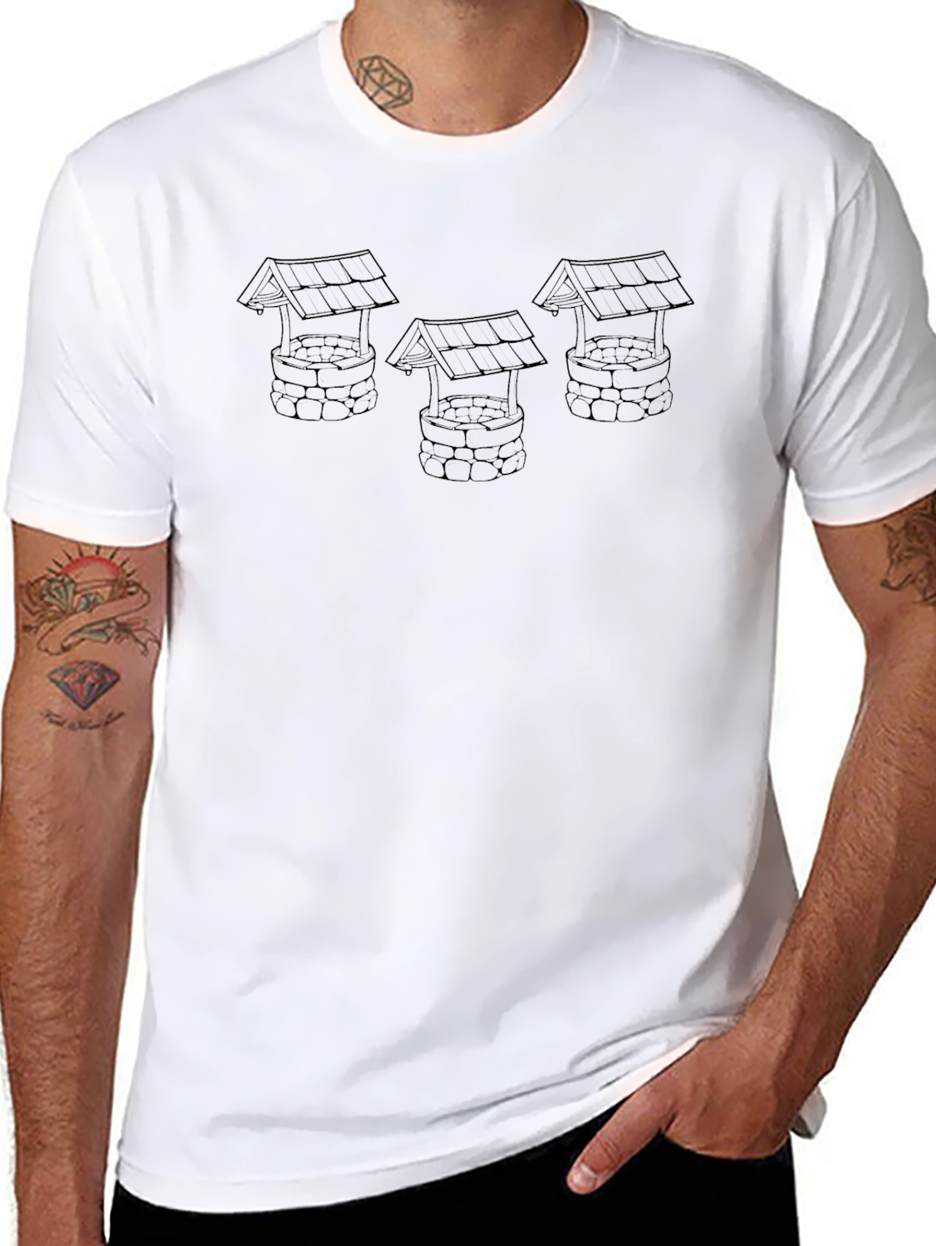Mens Black T-Shirt with Wishing Wells Design