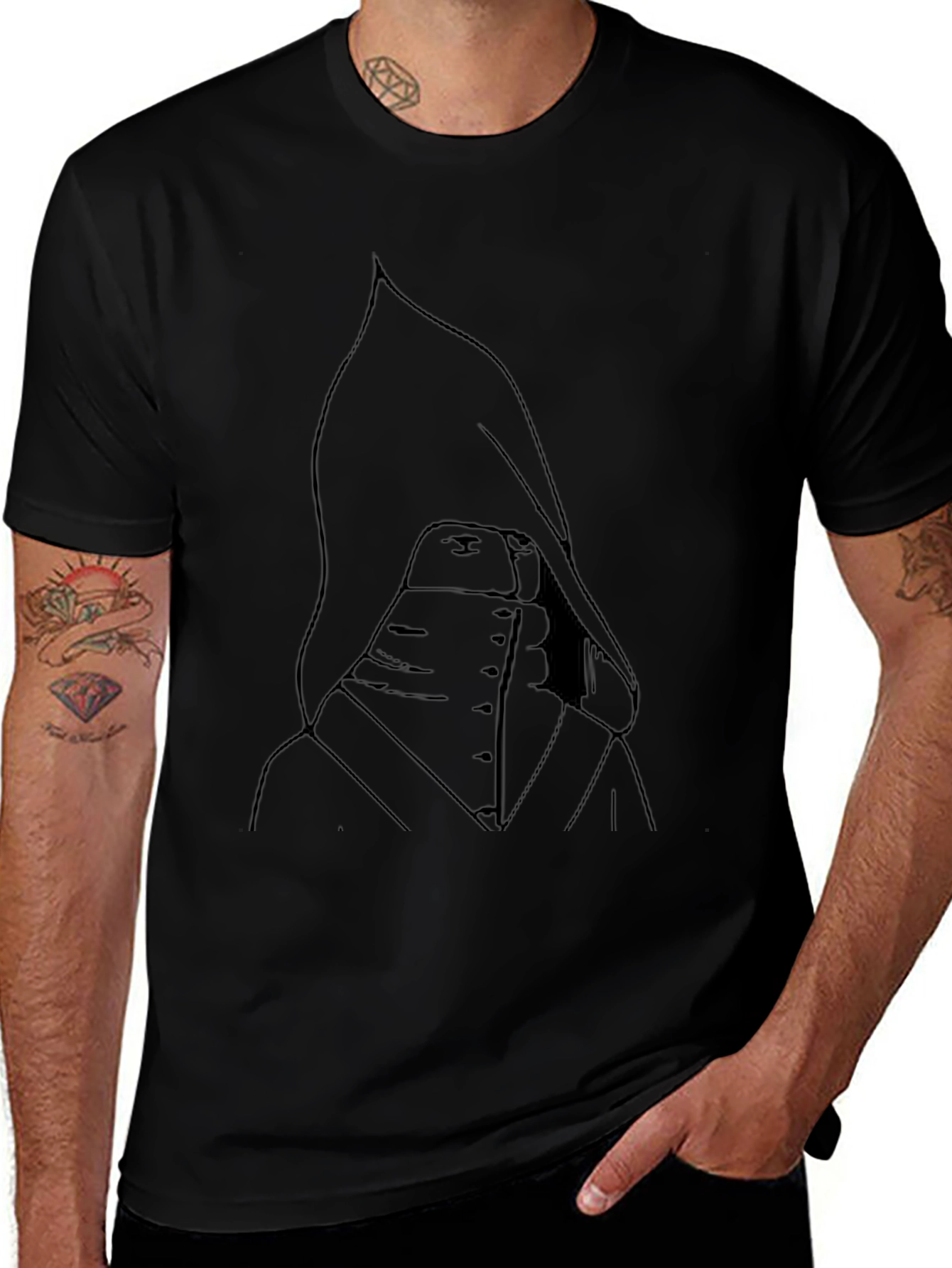 Hooded Figure Graphic Tee - Black