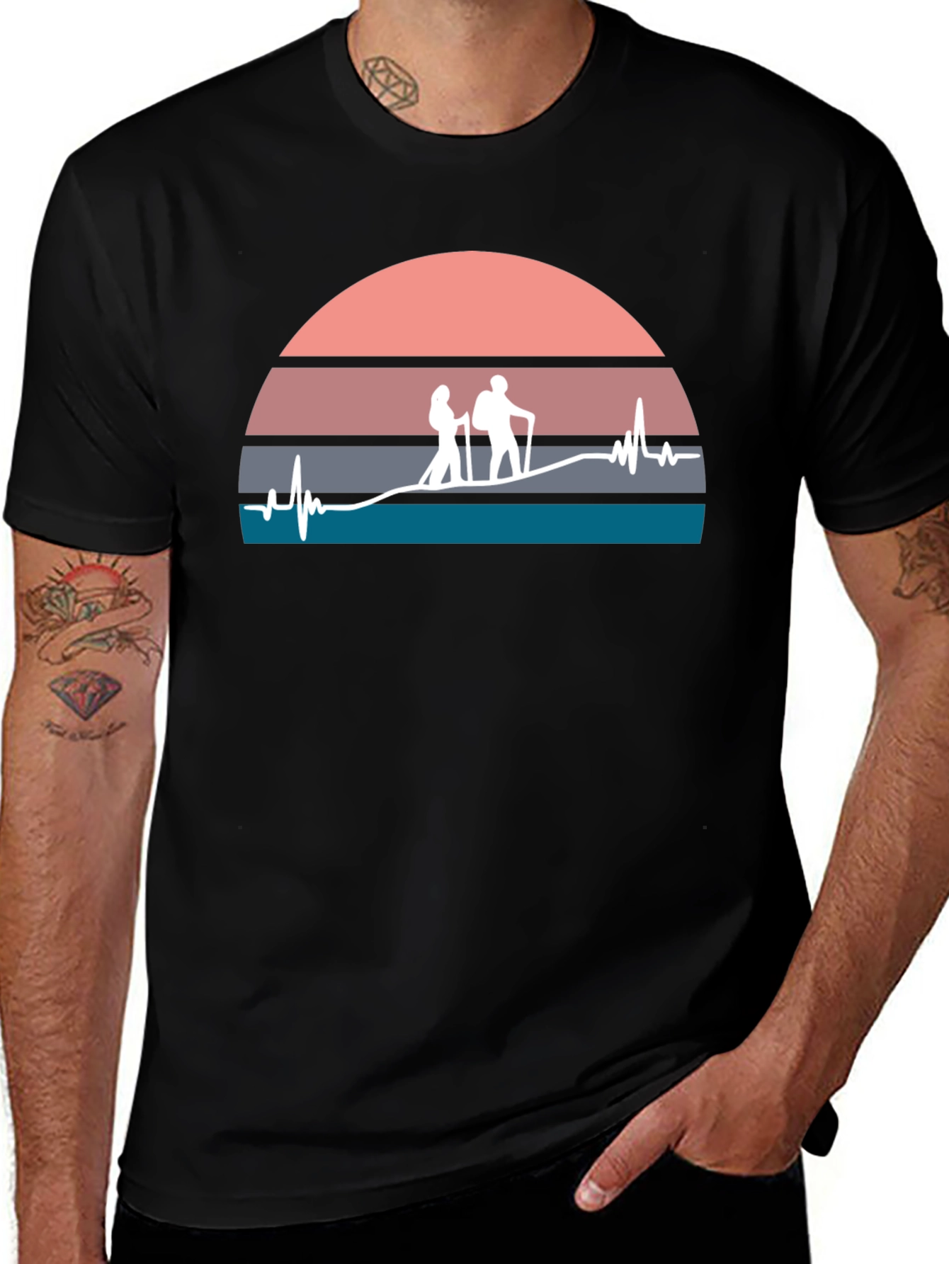 Hiking Heartbeat Graphic T-Shirt - Black
