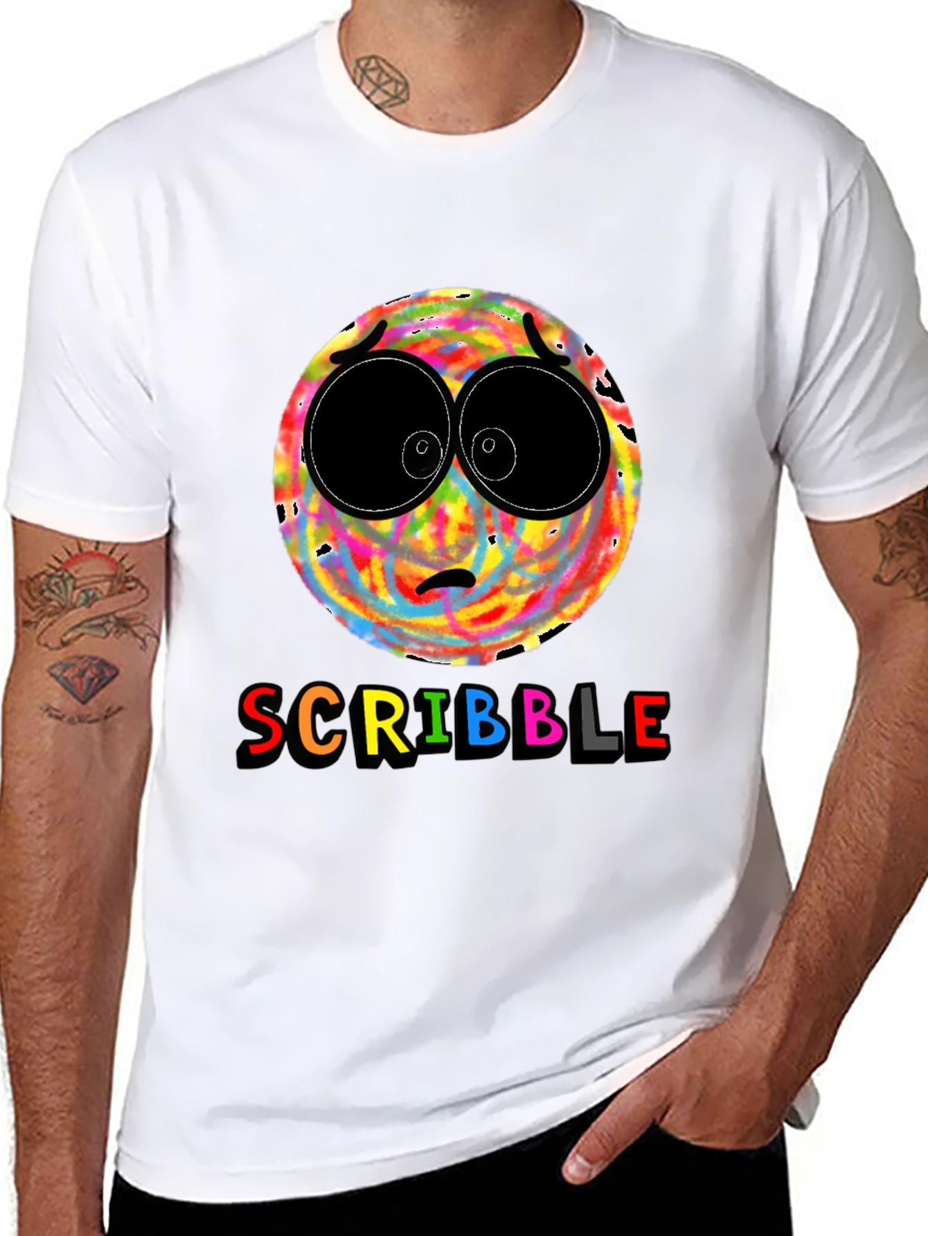 Scribble Face Graphic T-Shirt - Black