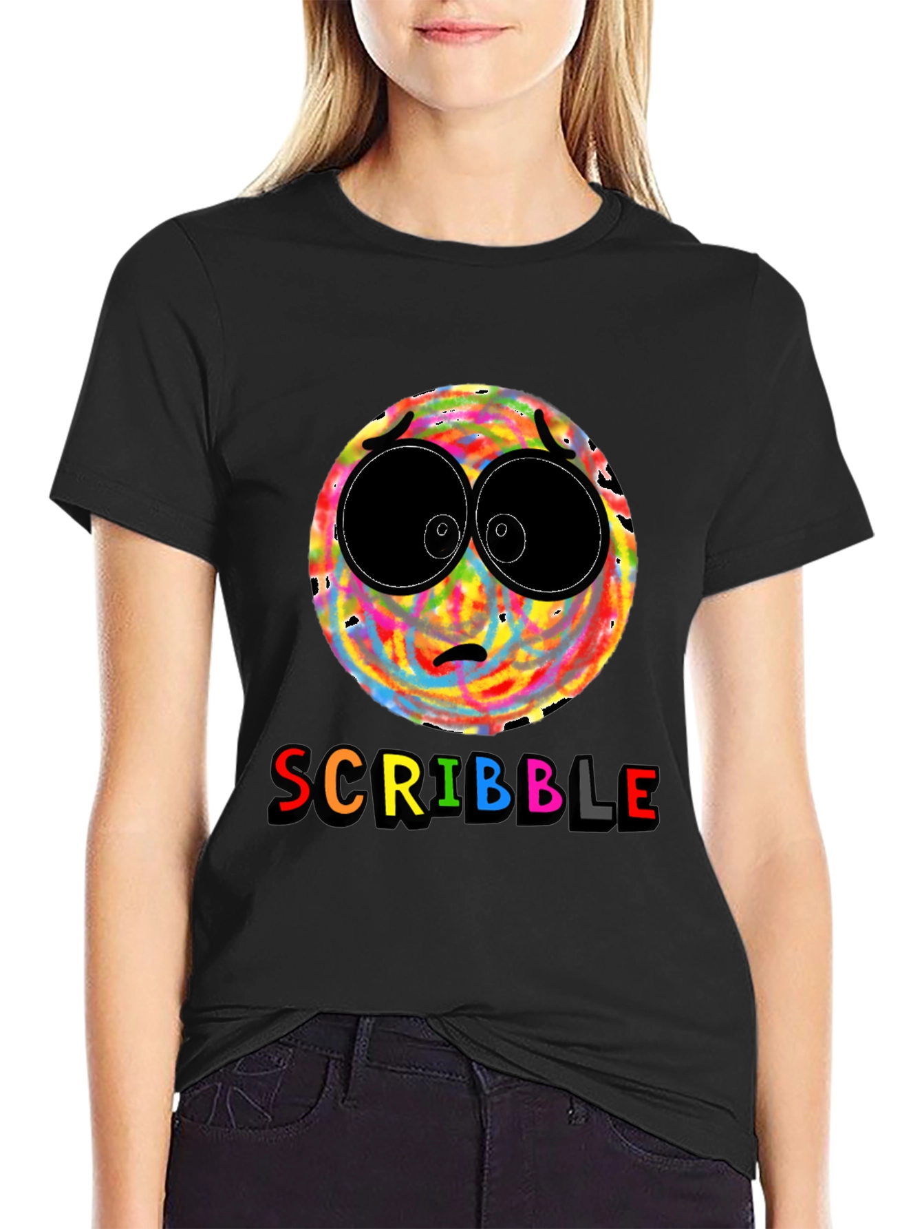 Scribble Face Graphic T-Shirt - Black