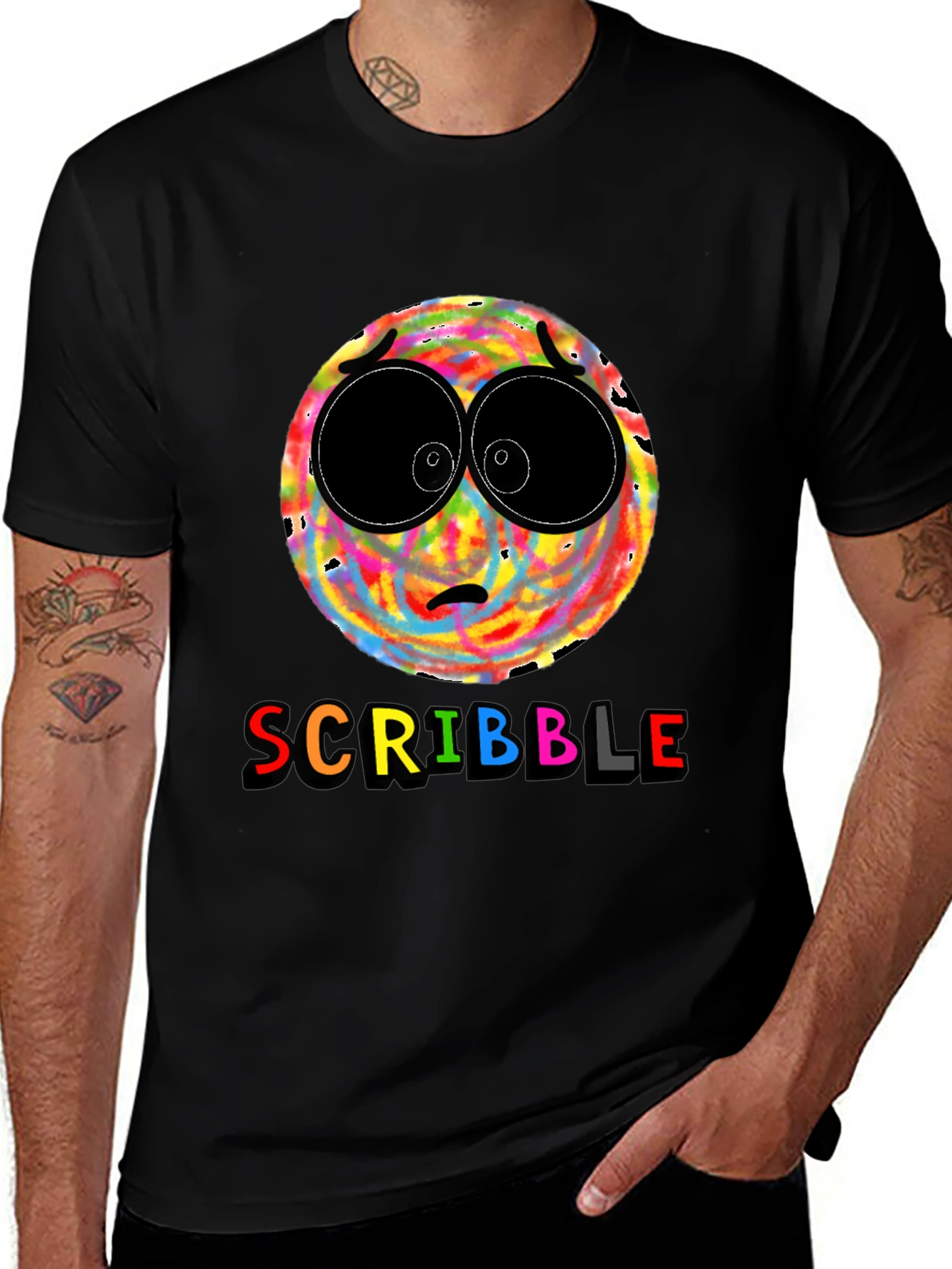 Scribble Face Graphic T-Shirt - Black