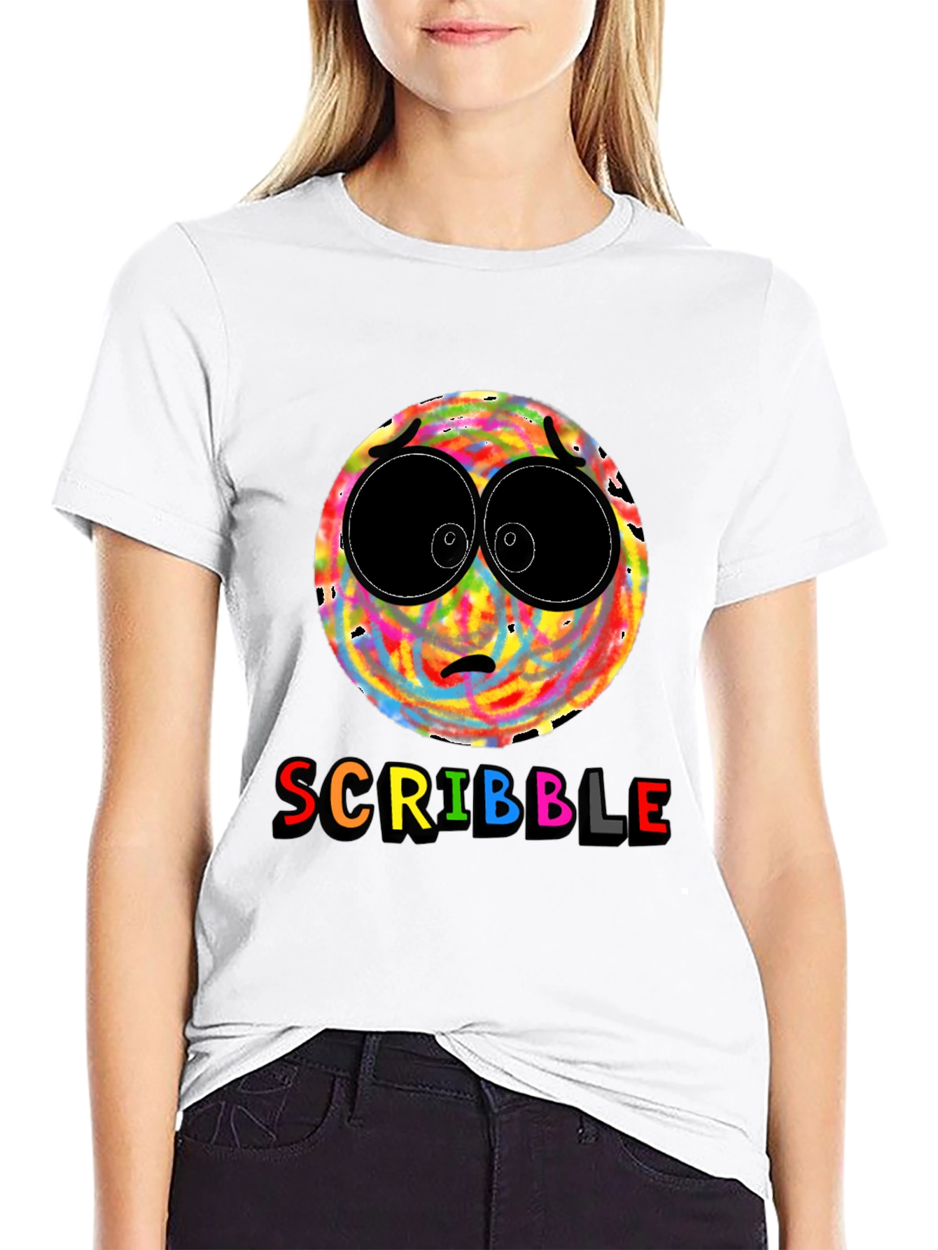 Scribble Face Graphic T-Shirt - Black