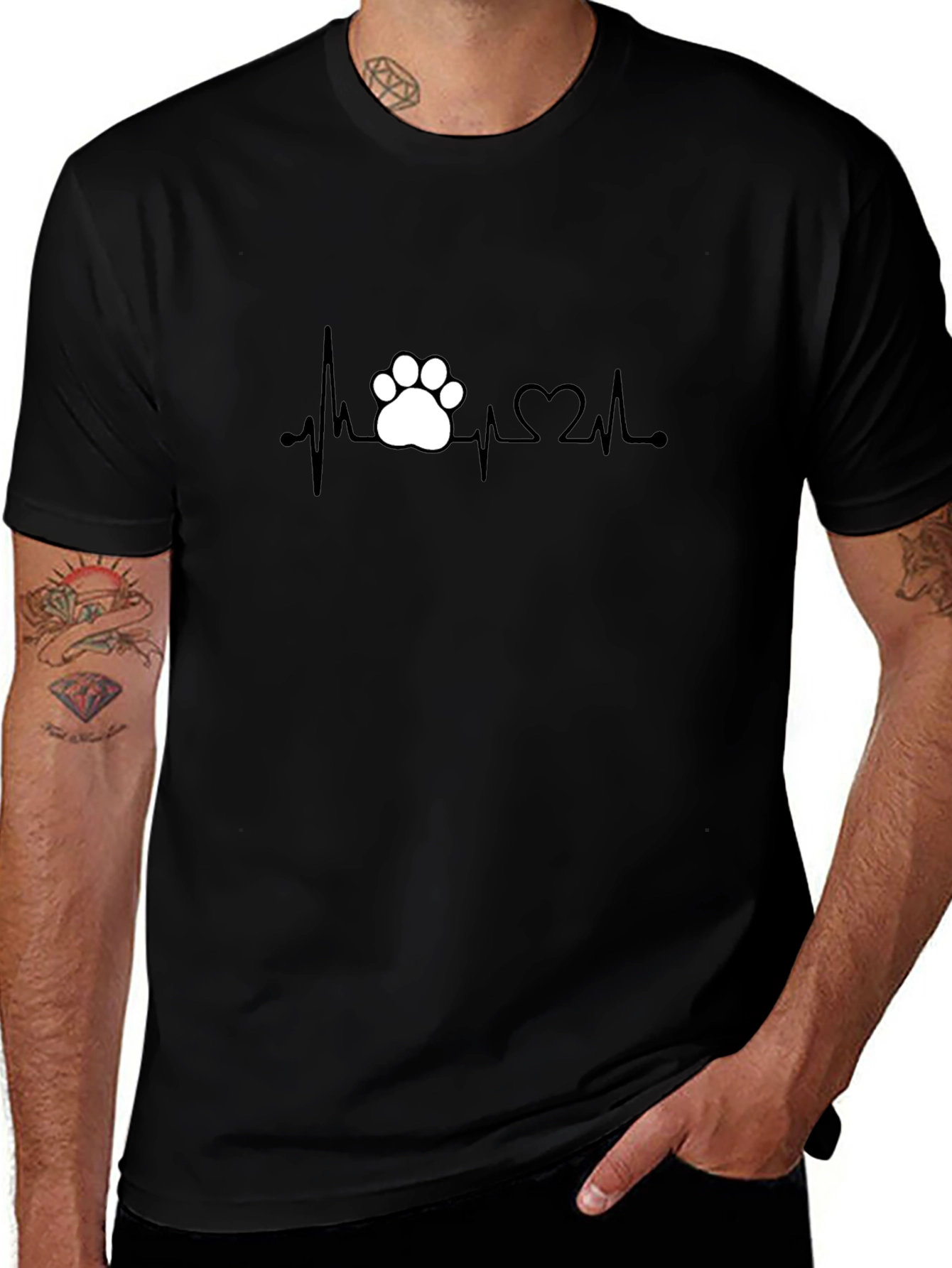 Heartbeat Paw Print Graphic Tee - Black
