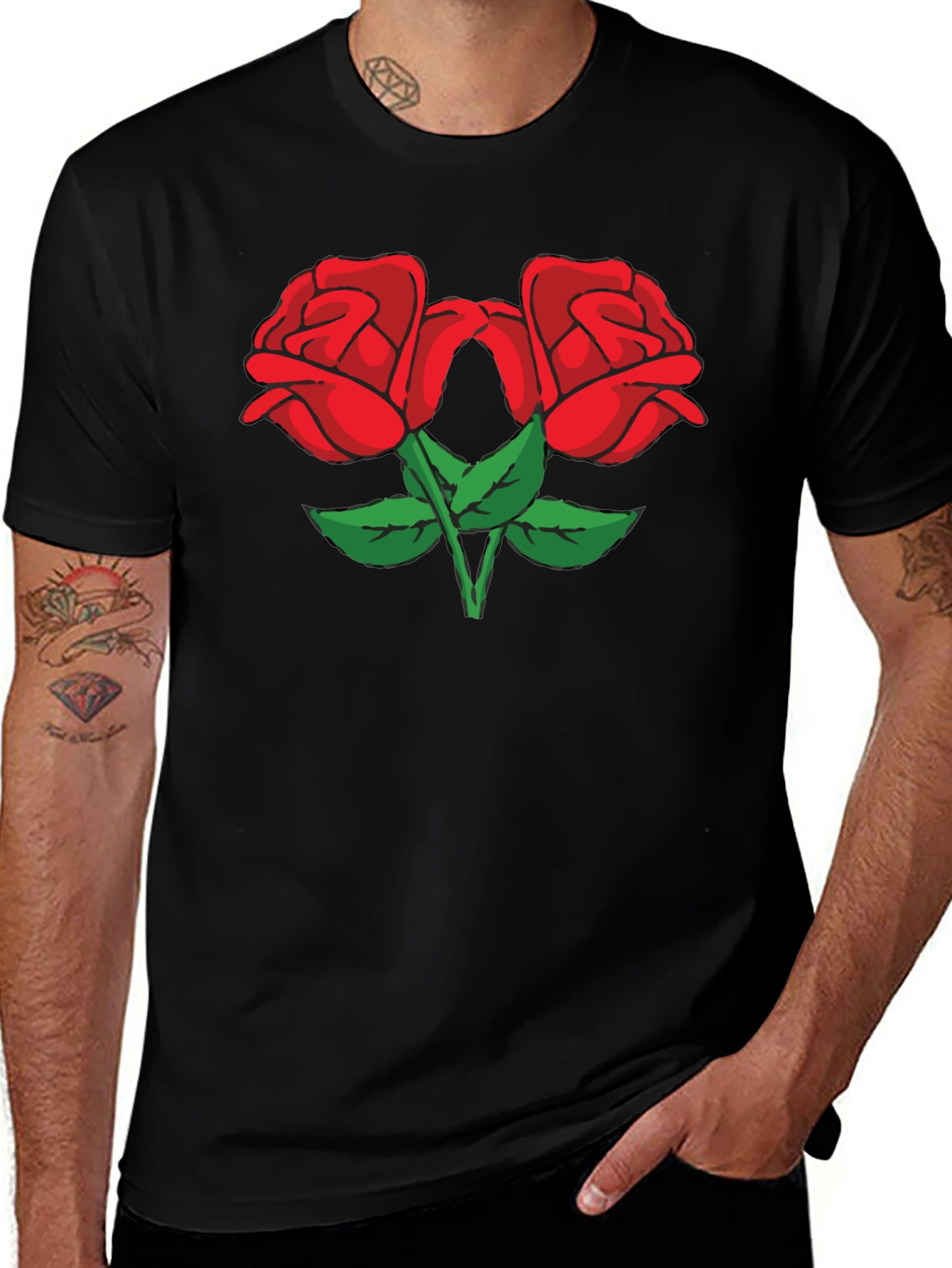 Two Roses Graphic Black Tee